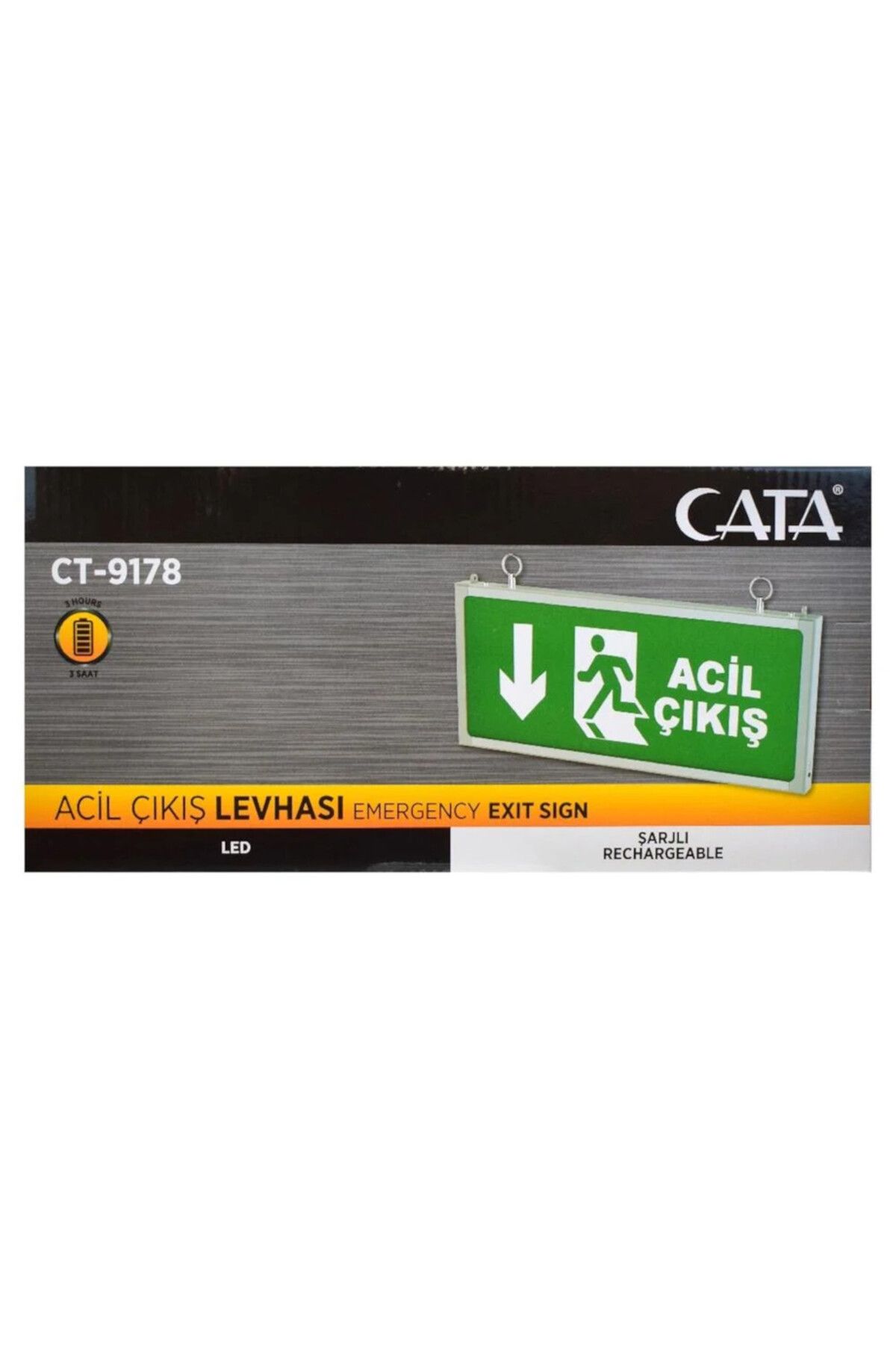 Cata Ct-9178 Exit Şarjlı Ledli Acil Çıkış Armatürü Kapıya Aşağı Ok