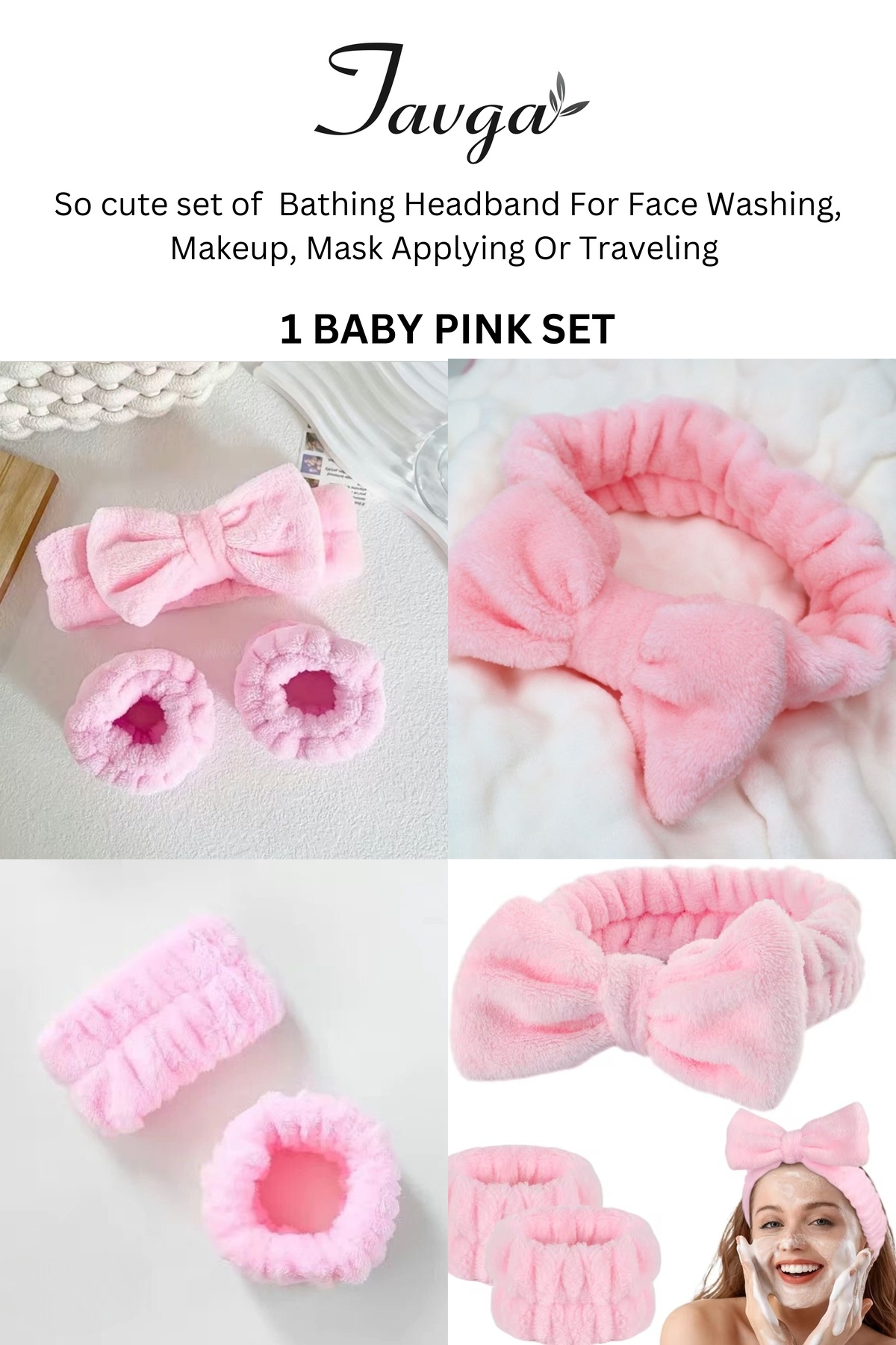 TAVGA 3'lü Cotton Travel Saç ve Bilek Bandı Seti  (Maske-Makyaj- El ve Yüz Yıkama Bandı)