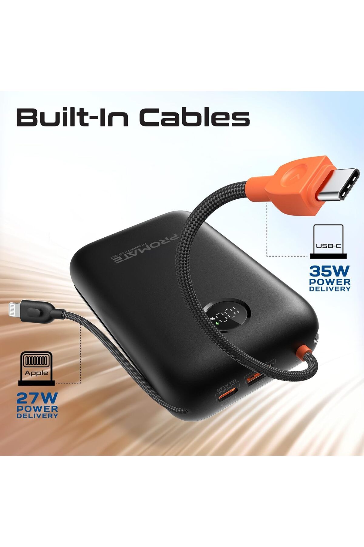 Promate-باور بانك 4 في 1 بسعة عالية 30000 مللي أمبير في الساعة 35 وات، مع كابل USB-C مدمج 2