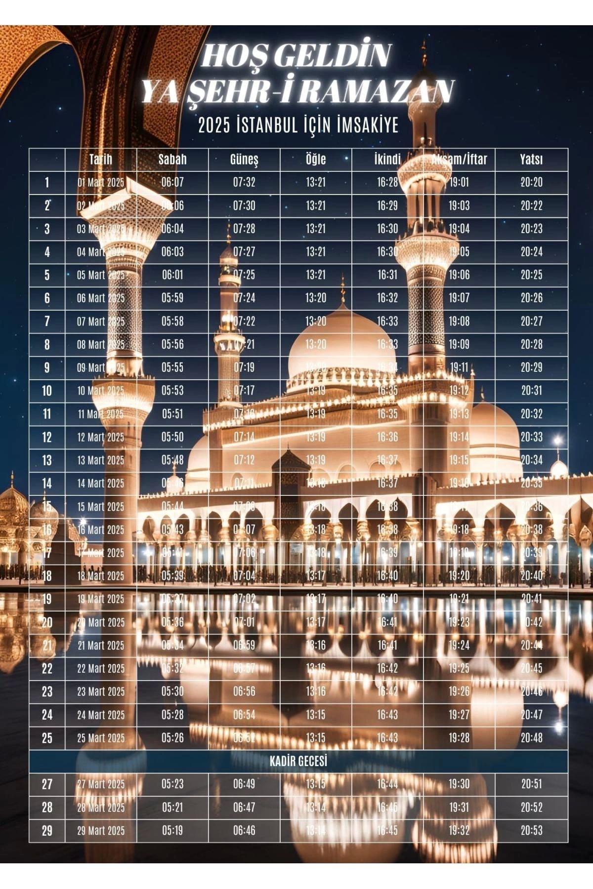 P Parla Ramazan İmsakiyesi Modern Kişiye Özel Tasarımlı Dijital Baskı 10 Adet A4 300 gr Model 14