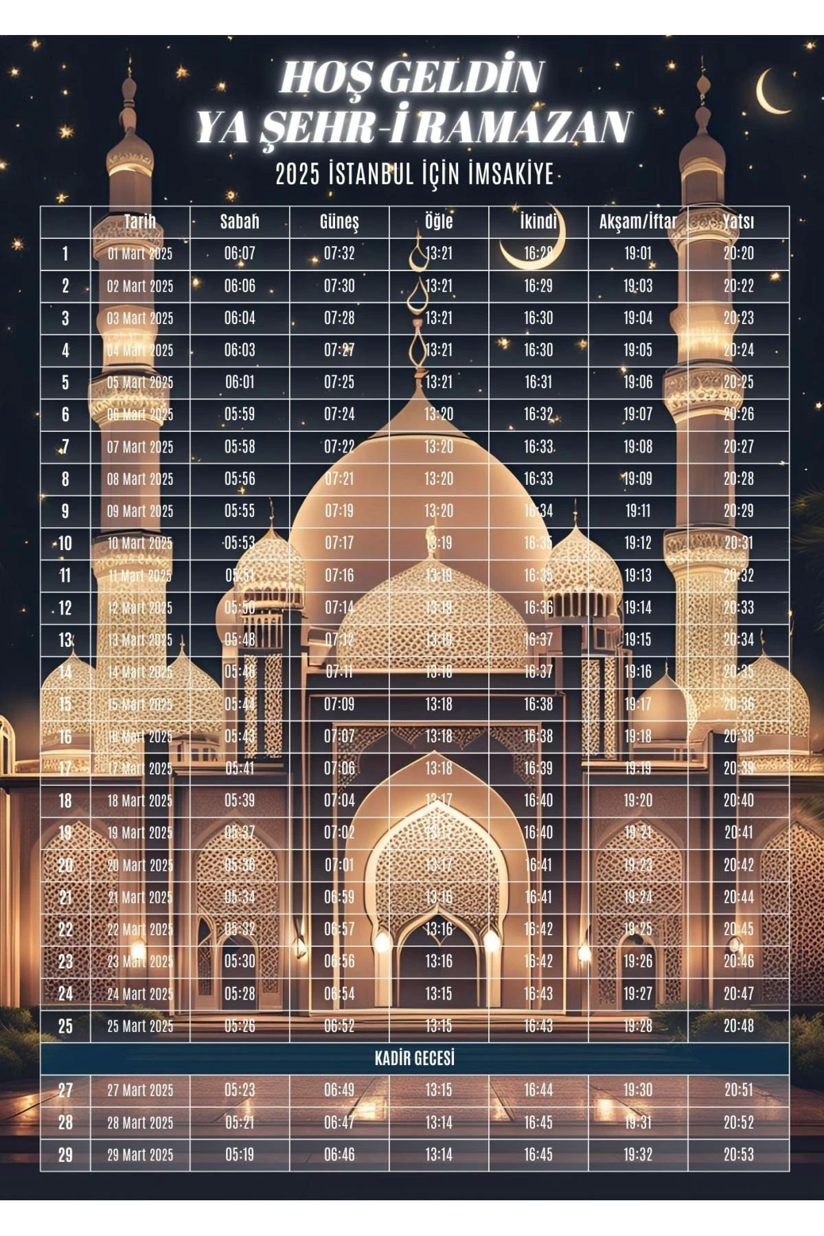 P Parla Ramazan İmsakiyesi Modern Kişiye Özel Tasarımlı Dijital Baskı 100 Adet A4 300 gr Model 16