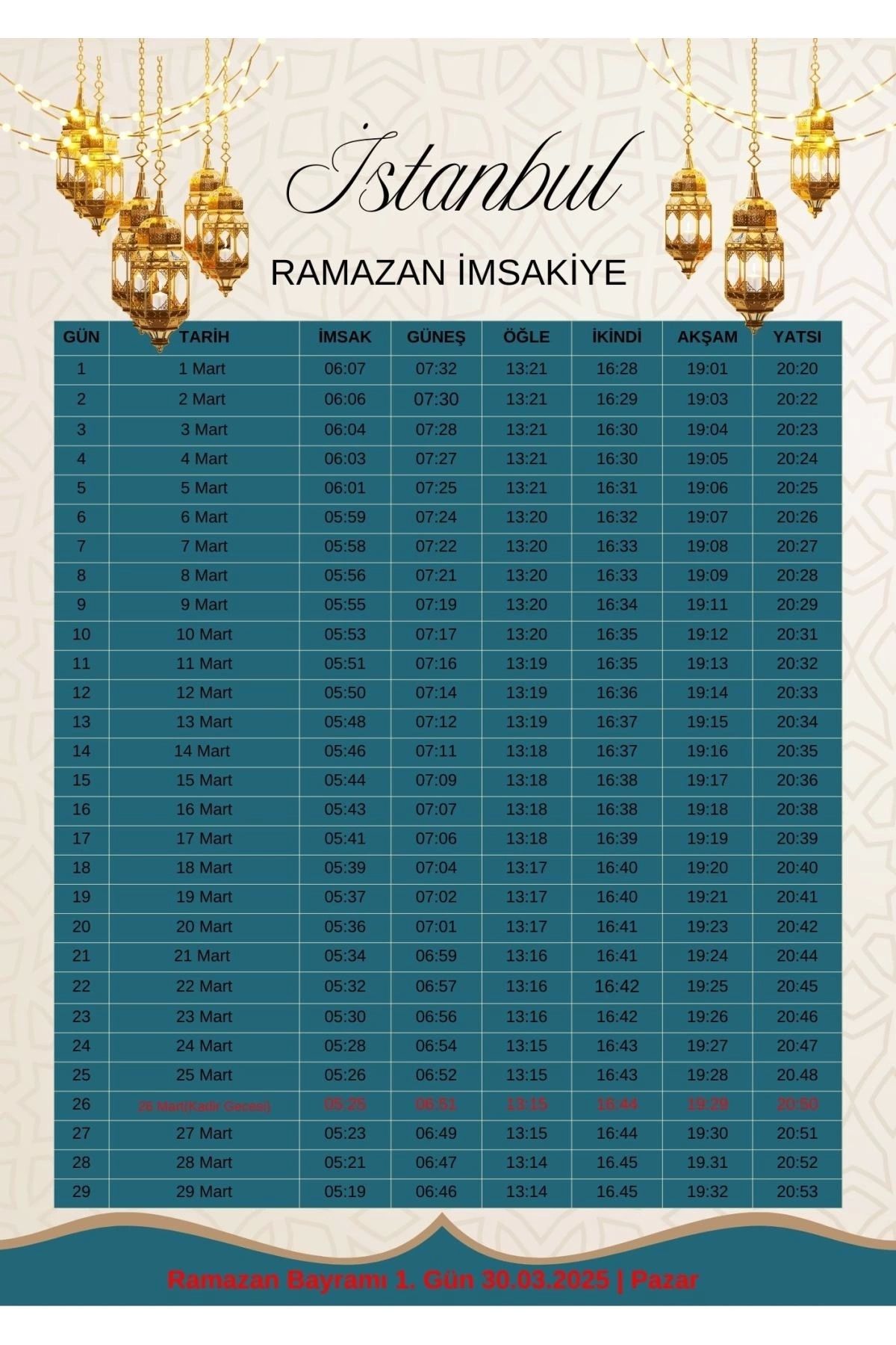 P Parla Ramazan İmsakiyesi Modern Kişiye Özel Tasarımlı Dijital Baskı 500 Adet A4 300 gr Model 31