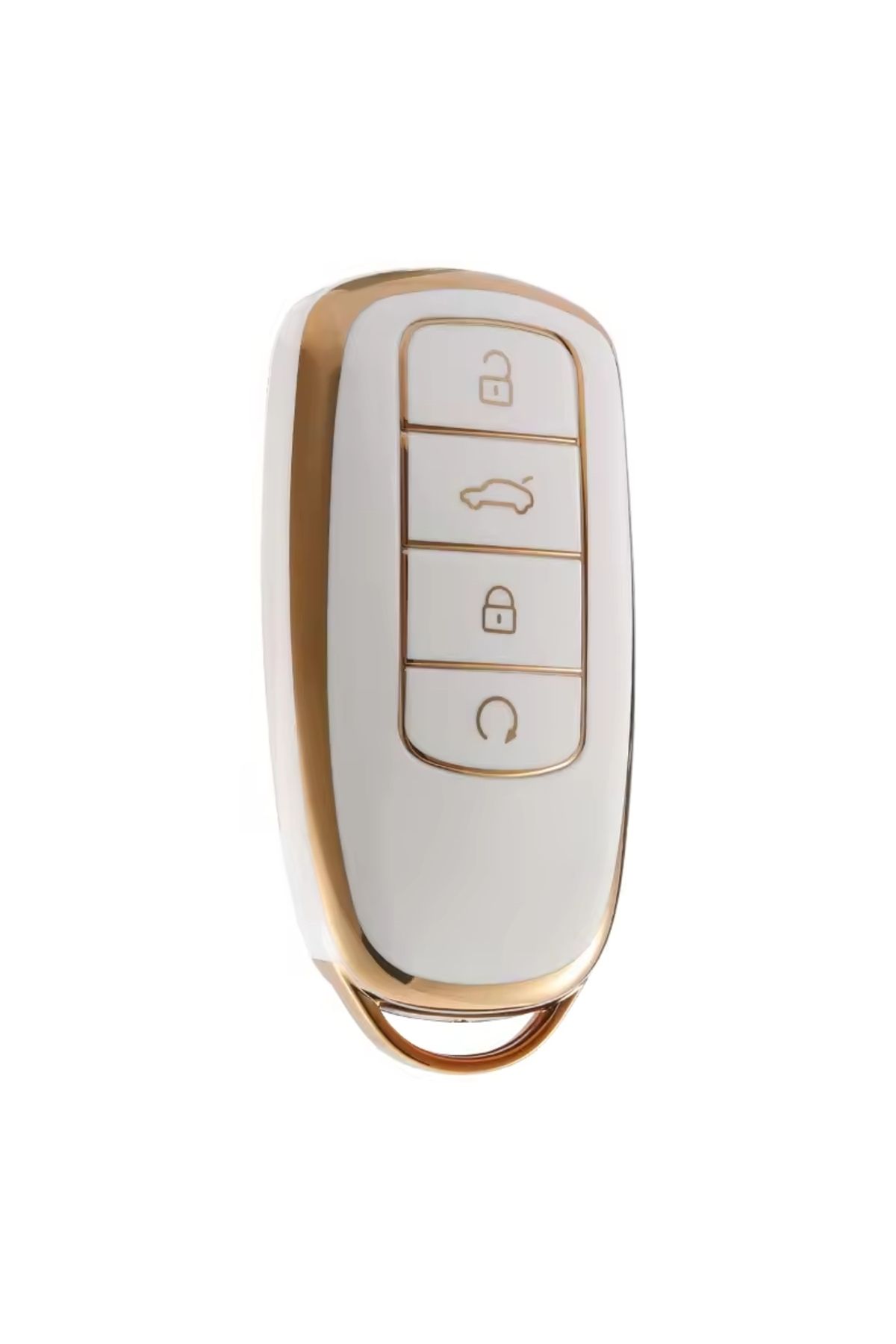 Luxe Aksesuarr Chery Tiggo 8 plus Koruma Anahtar Kumanda kabı Nano Silikon Kılıfı 4 buton Beyaz Gold