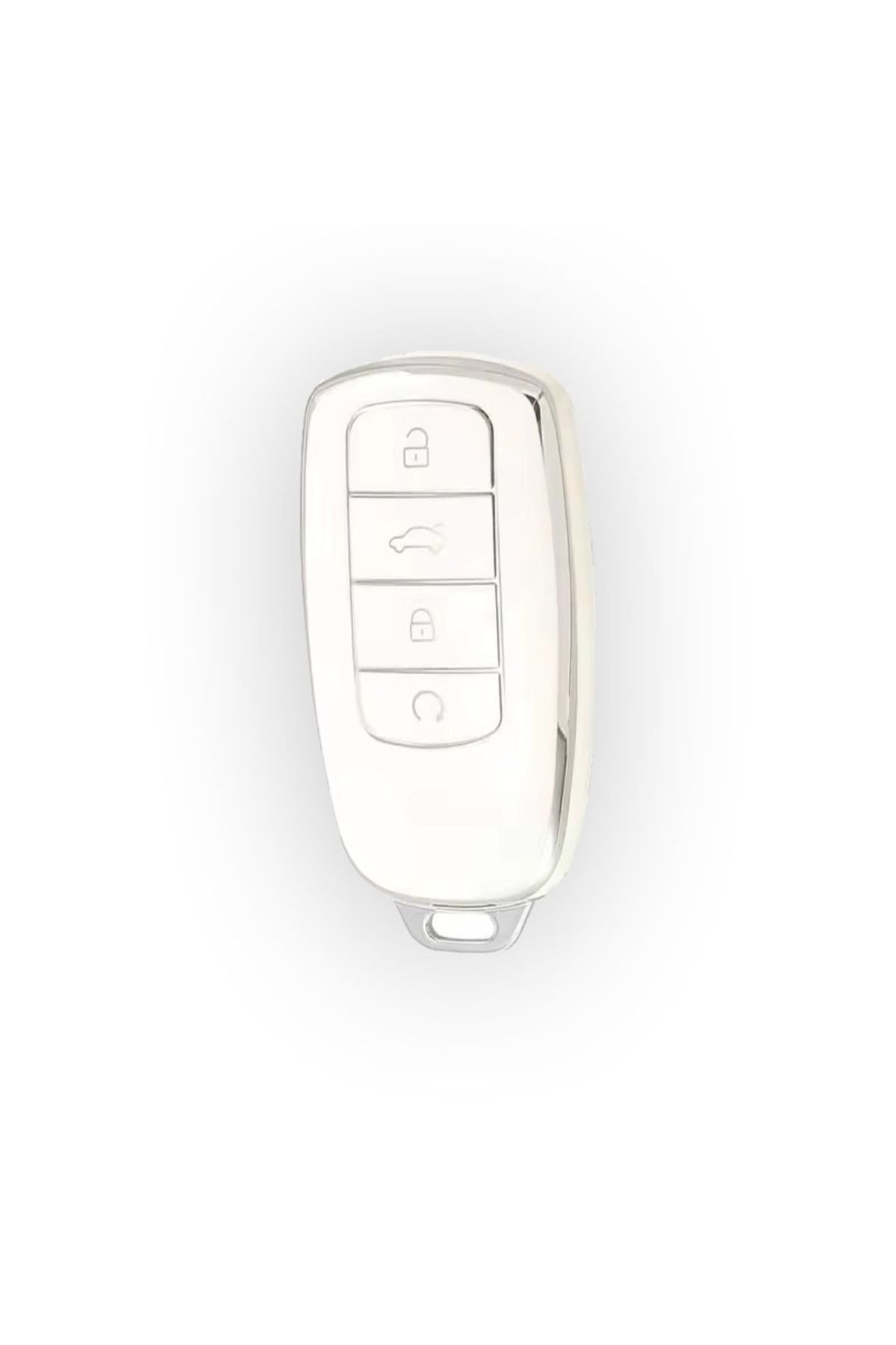 Luxe Aksesuarr Chery Tiggo 8 plus Koruma Anahtar Kumand Kabı Nano Silikon Kılıfı 4 buton Beyaz Gümüş