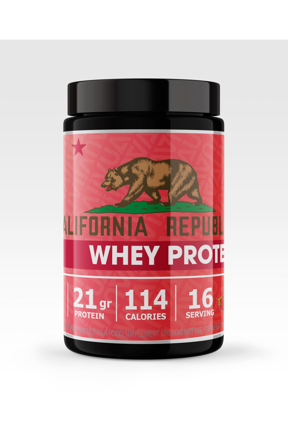 CALIFORNIA REPUBLIC Whey Protein - 480Gr - Çilek Aromalı - 16 Servis - Siyah