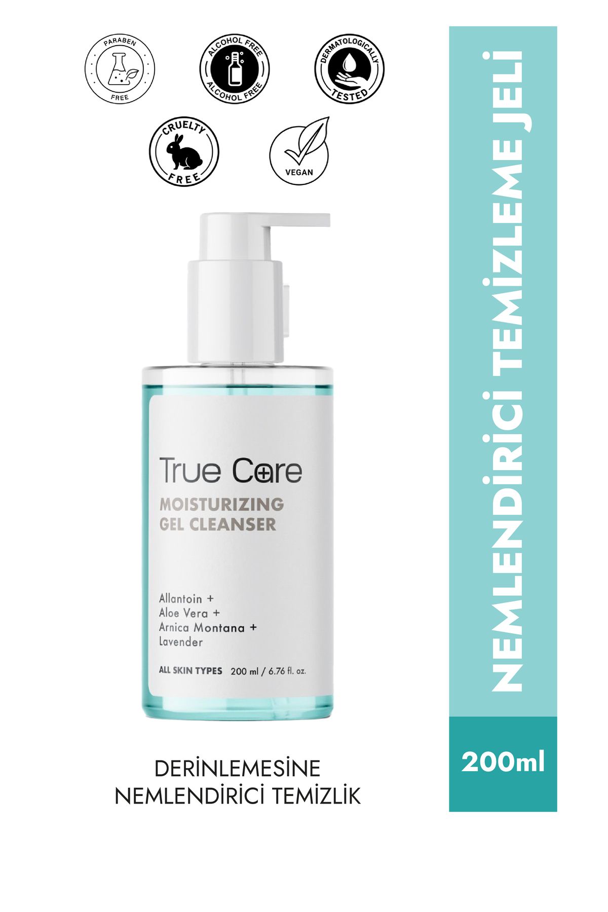 True Care Allantoin Ve Aloe Vera Içeren Nemlendirici Su Bazlı Temizleme jeli 200 ml, Günlük Kullanıma Uygun