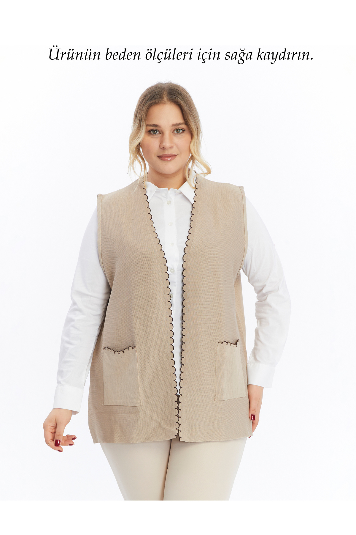 Elvin-Knitwear Women's Plus Size Beige Non-Pilling Steel Mesh Mother Vest 1