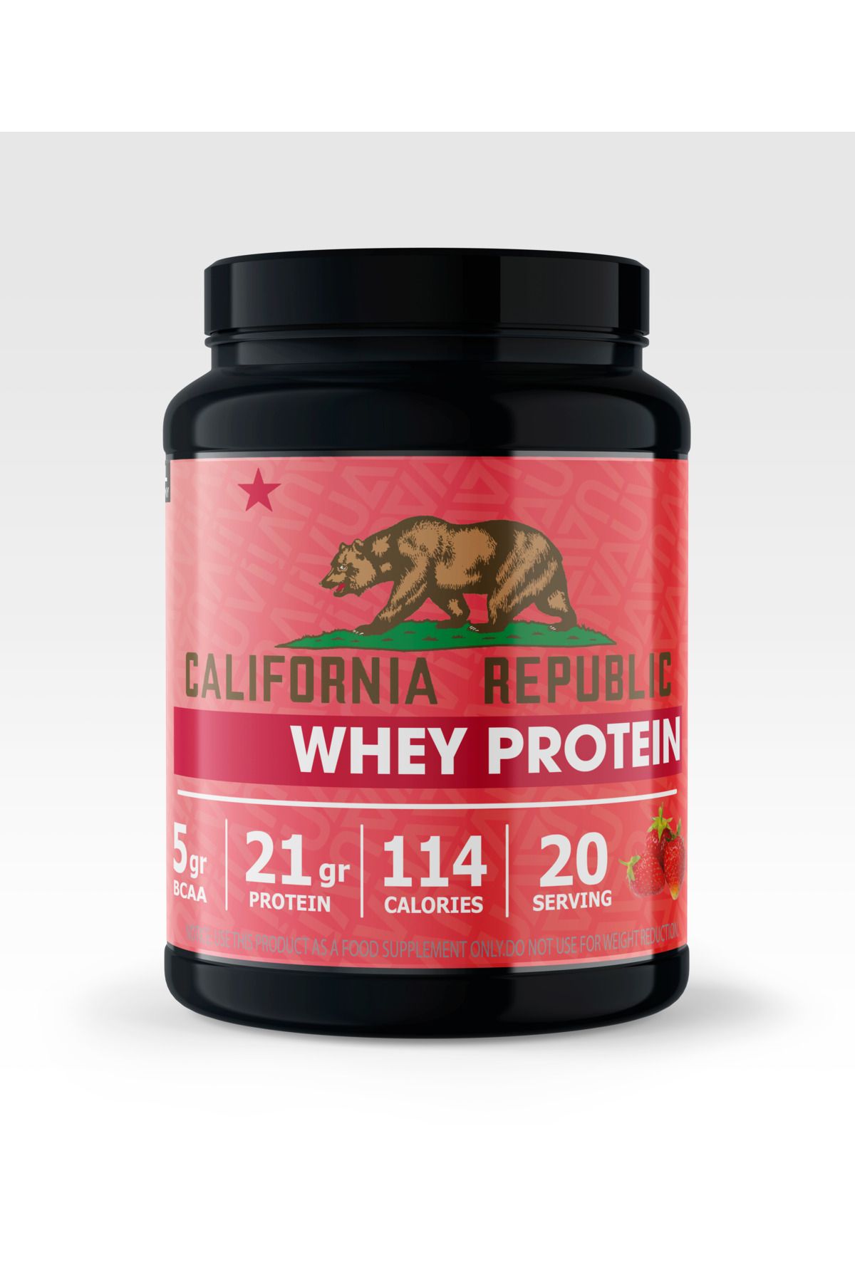 CALIFORNIA REPUBLIC Whey Protein - 600Gr - Çilek Aromalı - 20 Servis - Siyah