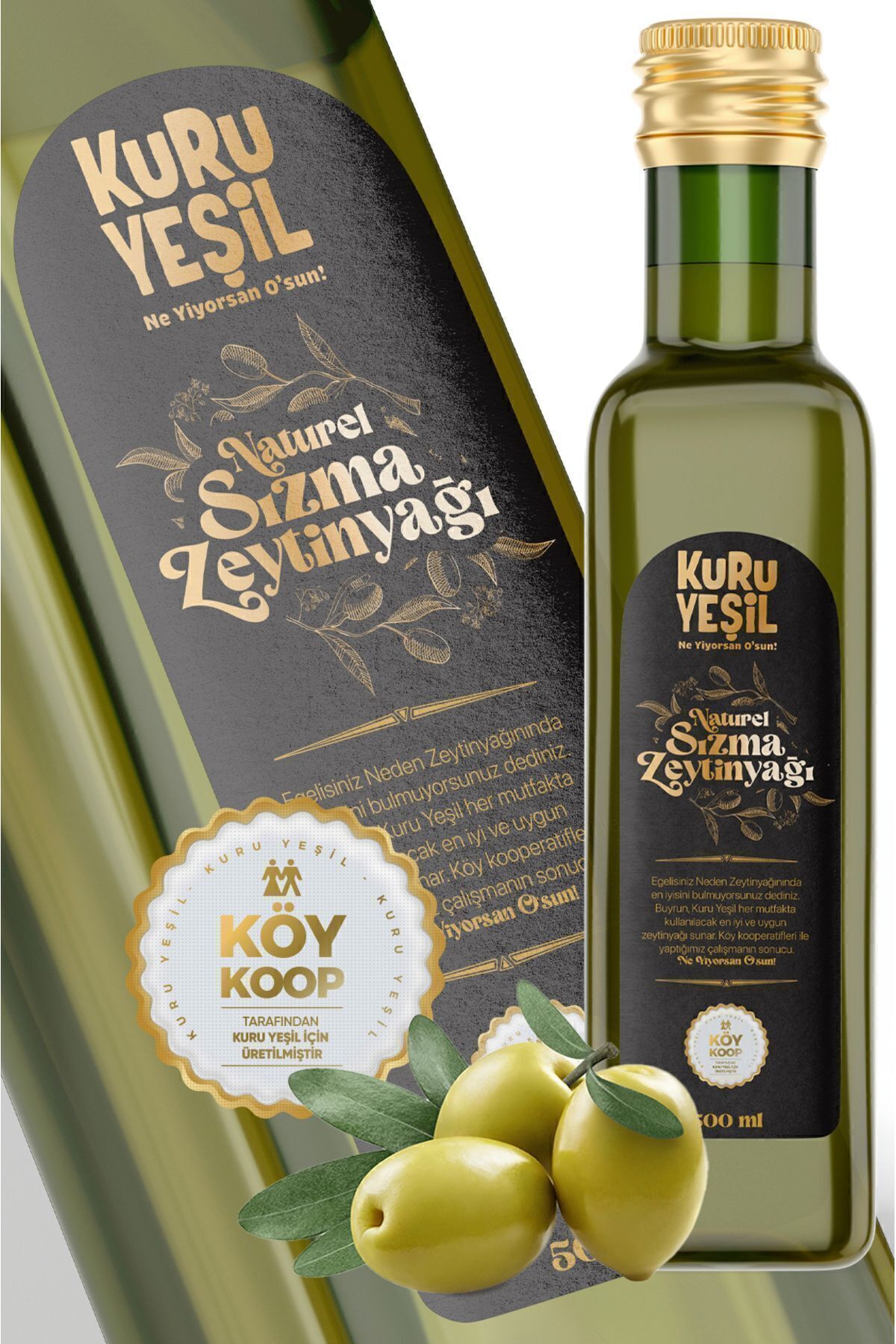 Kuru Yeşil Extra Virgin Olive Oil - Naturel Sızma Zeytinyağı - Pressed Olive Oil For Gourmet Cooking 500 ml