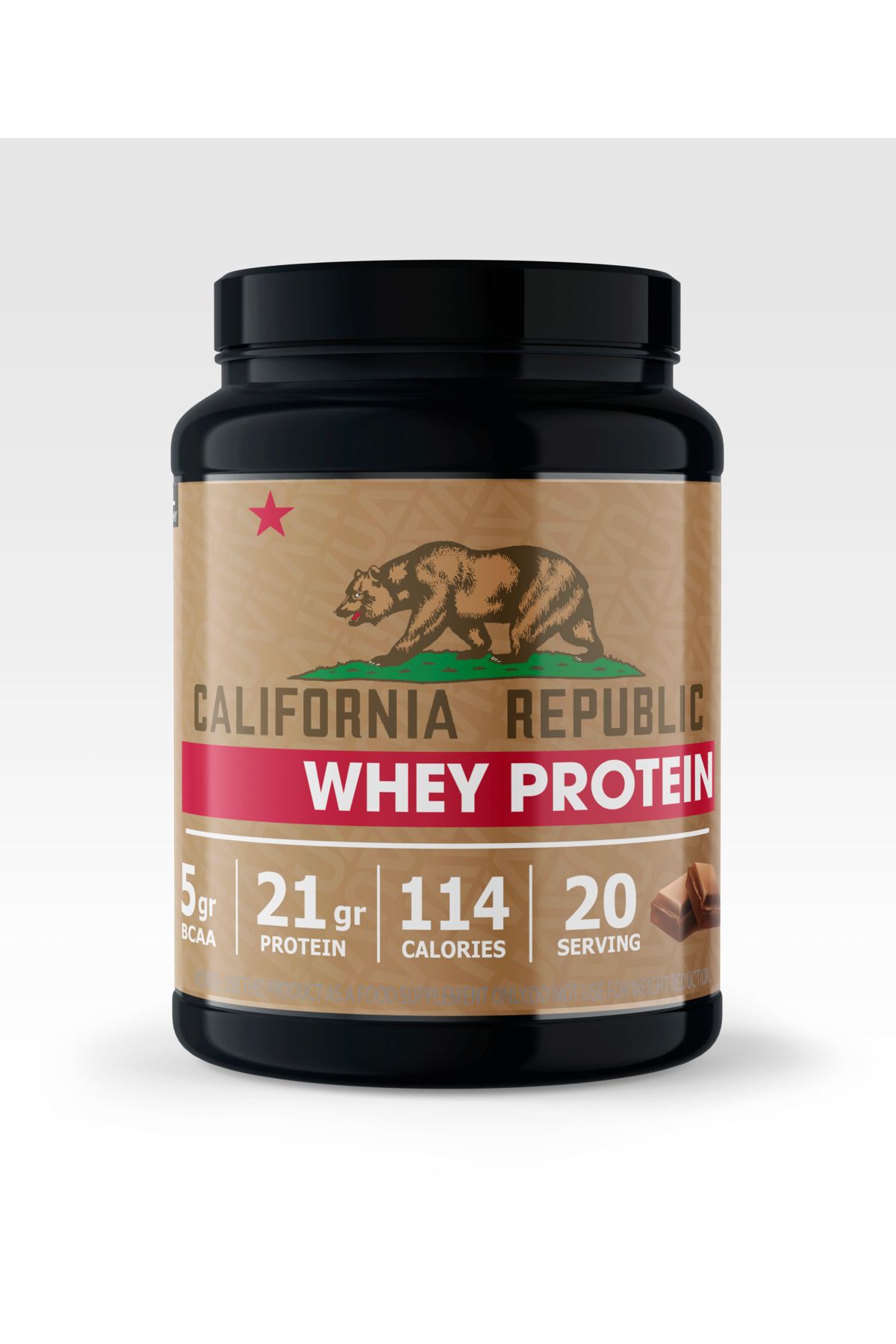 CALIFORNIA REPUBLIC Whey Protein - 600Gr - Çikolata Aromalı - 20 Servis - Siyah