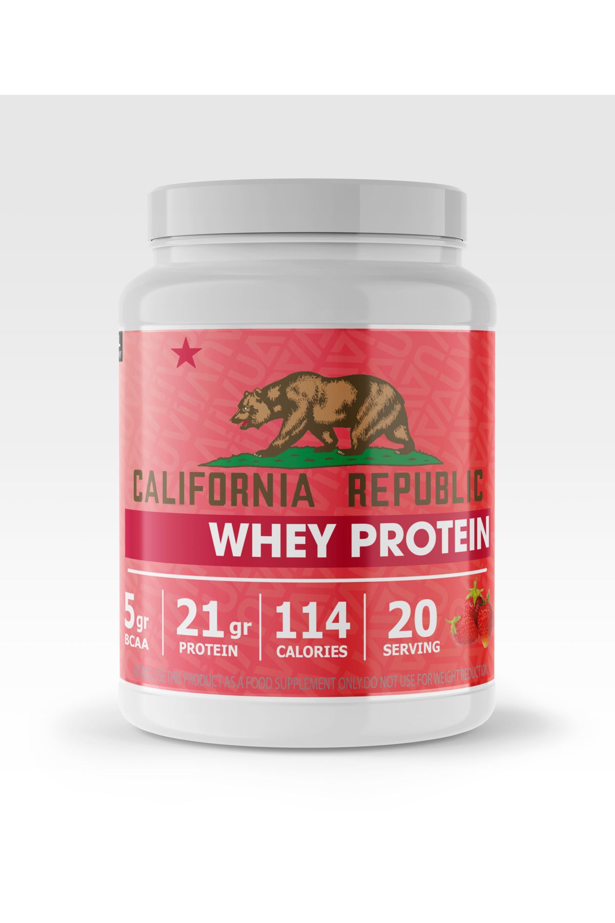 CALIFORNIA REPUBLIC Whey Protein - 600Gr - Çilek Aromalı - 20 Servis - Beyaz