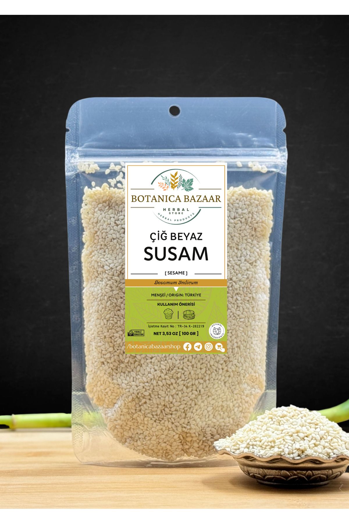 Botanica Bazaar Doğal Çiğ Beyaz Susam Elenmiş Yeni Mahsul, Sesame 100gr