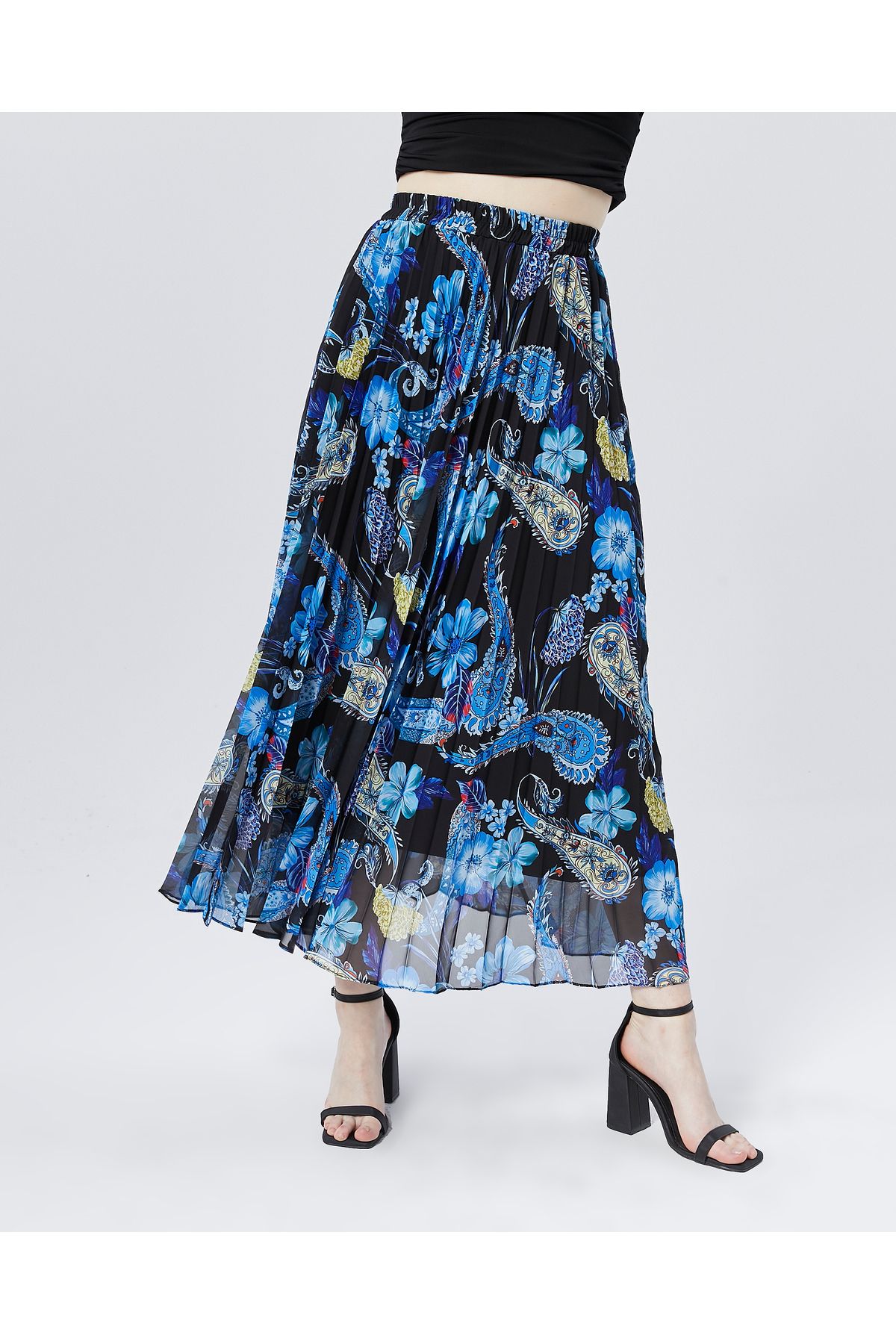 sehatex-Pleated Chiffon Skirt - Patterned, Elastic Waist and Lined Qys 7