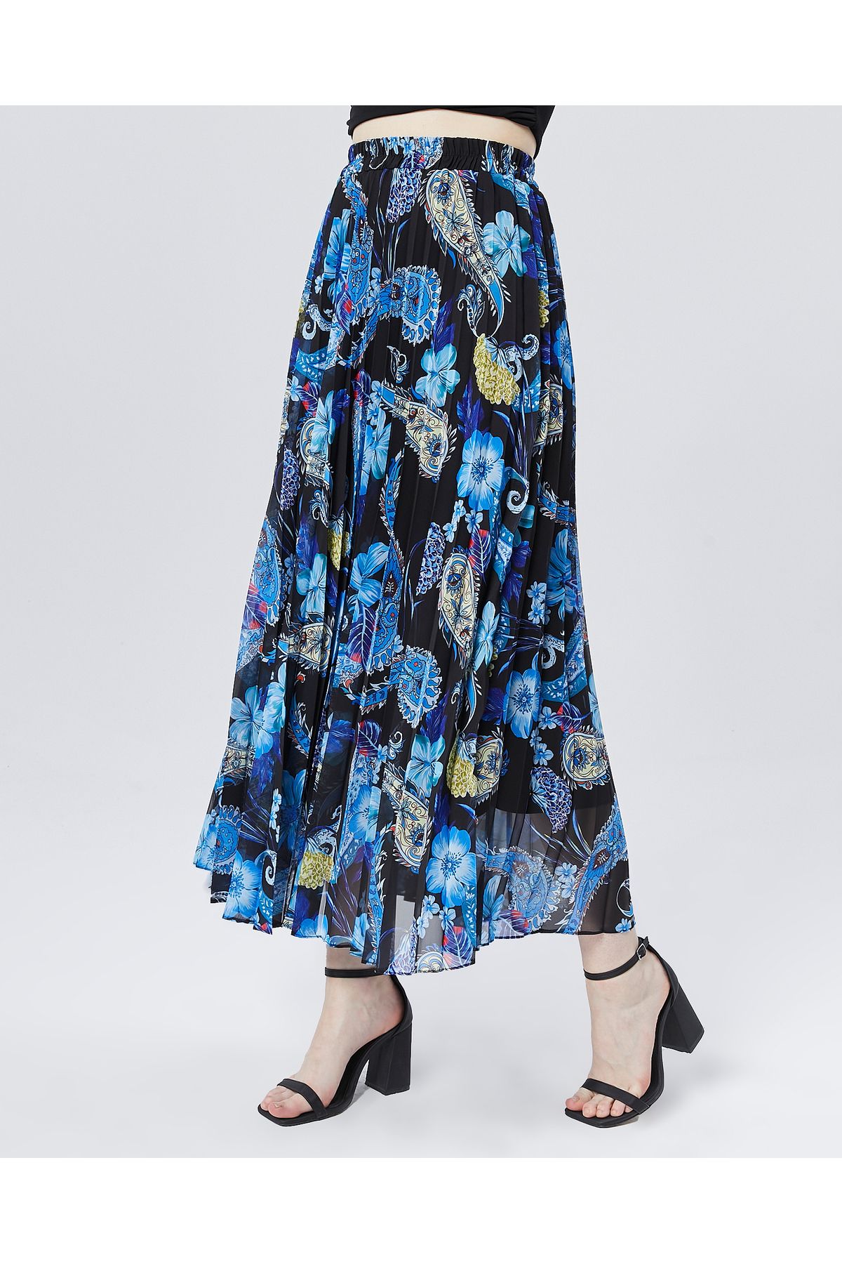 sehatex-Pleated Chiffon Skirt - Patterned, Elastic Waist and Lined Qys 4