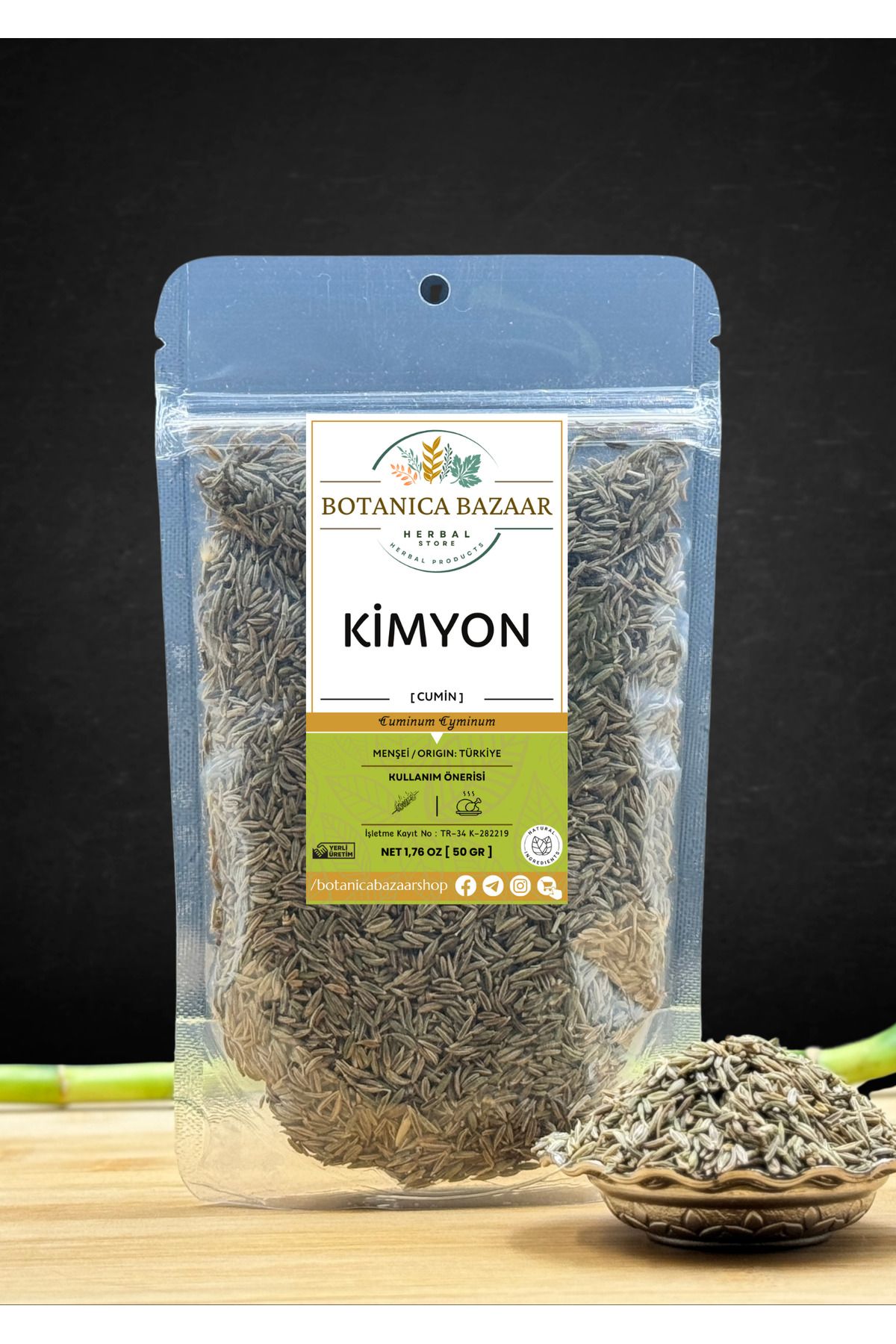 Botanica Bazaar Doğal Tane Kimyon Elenmiş Yeni Mahsul, Cumin 50gr