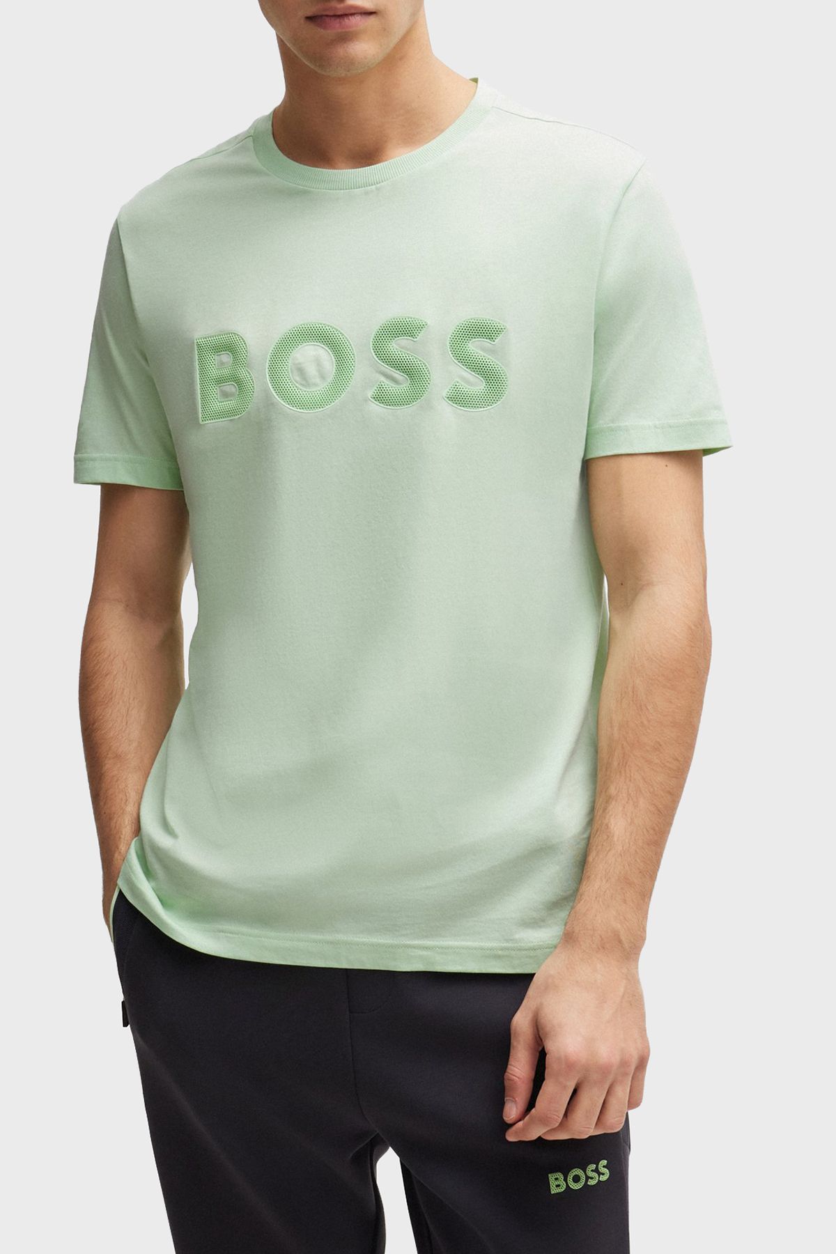 تی شرت یقه ای 100% پنبه ای معمولی با لوگو تی شرت مردانه 50512866 388 BOSS