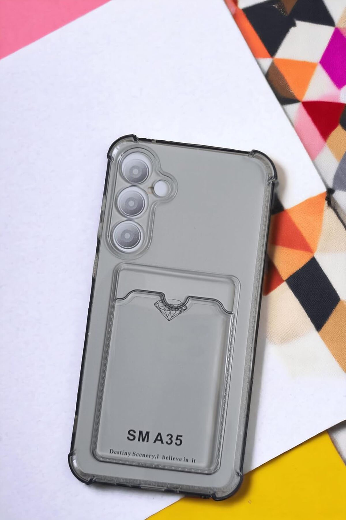 STOREMAX cmllashop Galaxy A35 Kılıf Kartlıklı Köşe Koruma Tasarımlı Renkli Şeffaf G-Kart Kılıf (Si