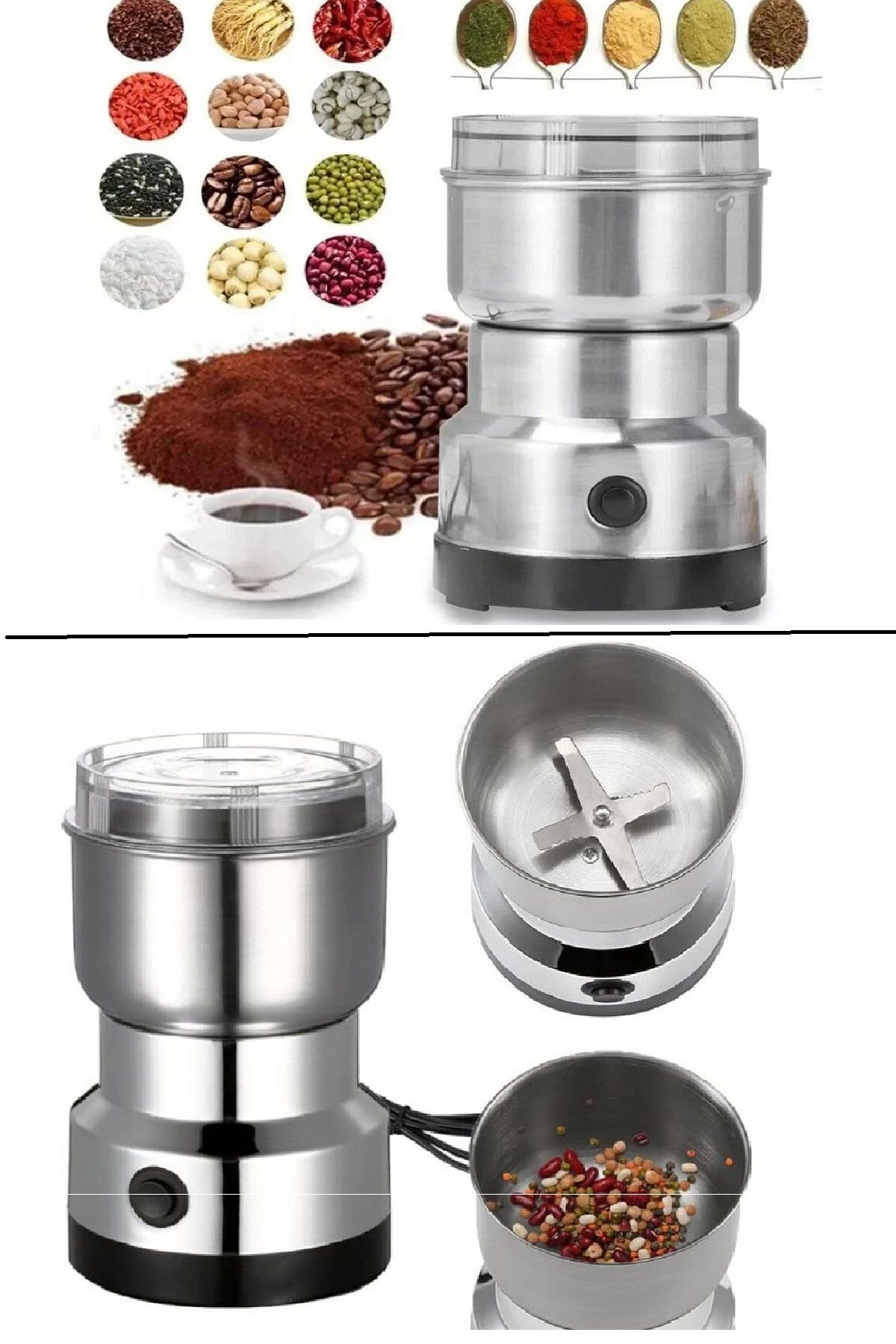 MERGEN STORE 4 Bıçaklı Elektrikli Öğütücü Blender Kahve Fındık Baharat Tahıl Biber Değirmeni