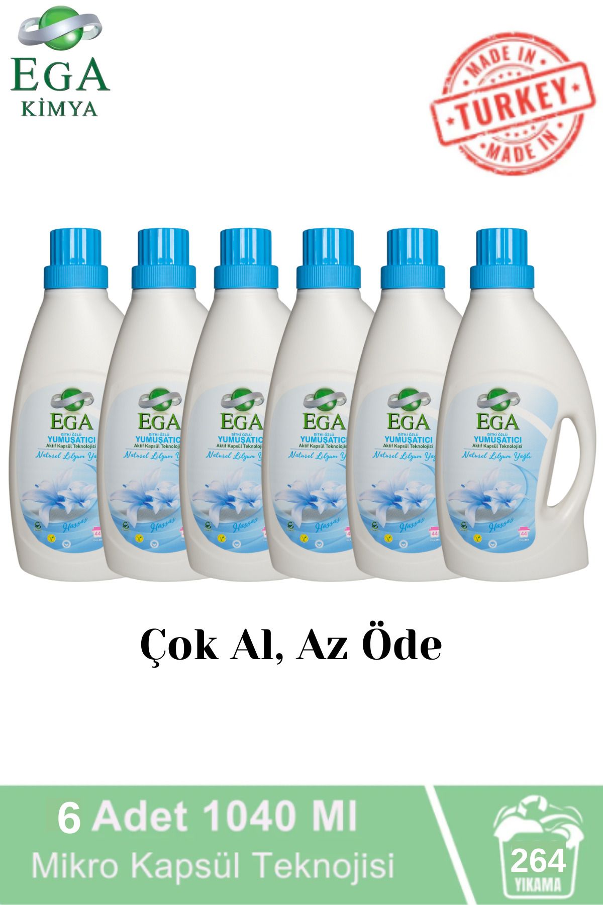 Ega Kimya Aktif Kapsül Teknolojili Lilyum Çamaşır Yumuşatıcısı 6 X 1040 ml 264 Yıkama