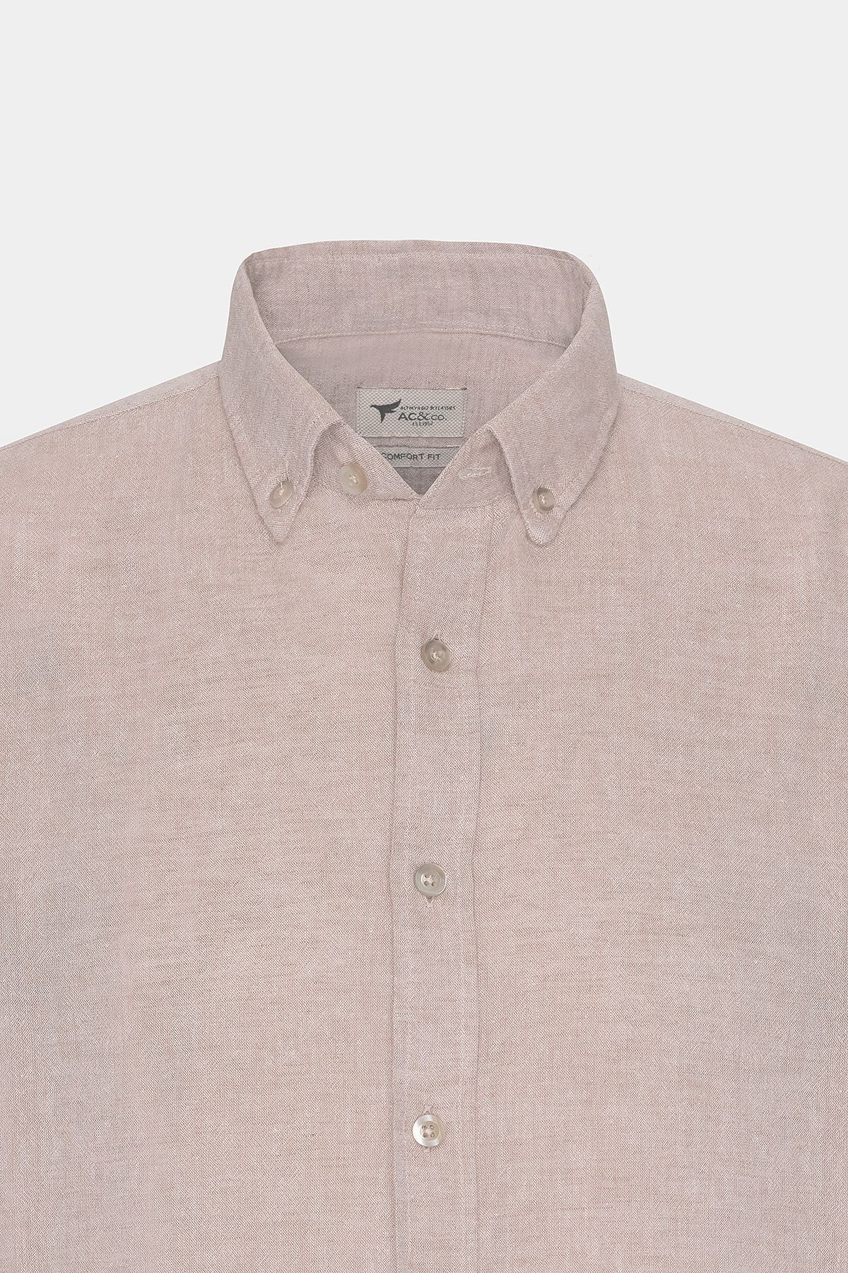 AC&Co / Altınyıldız Classics-Camel Linen Comfort Fit - Ανδρικό πουκάμισο Relaxed Cut Button Collar 8