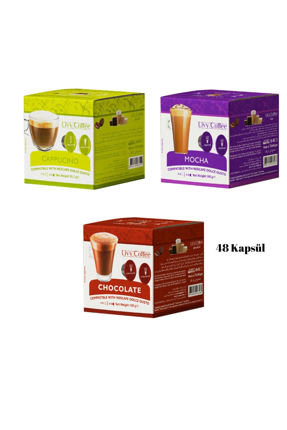 Livy Coffee Dolce Gusto, Uyumlu Kapsül Kahve 3 lü Set 48 Kapsül