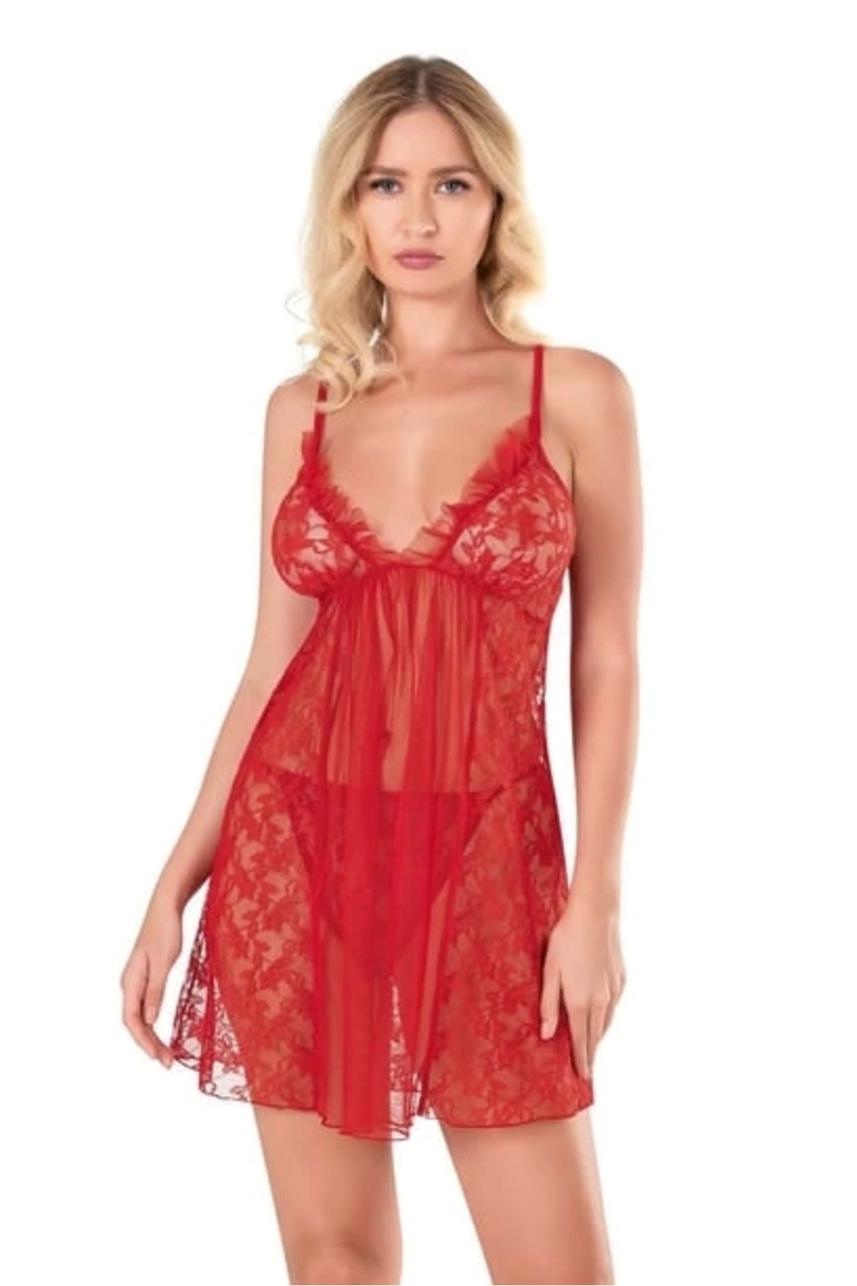 AHU Kırmızı Kısa Tül Gecelik - 4132