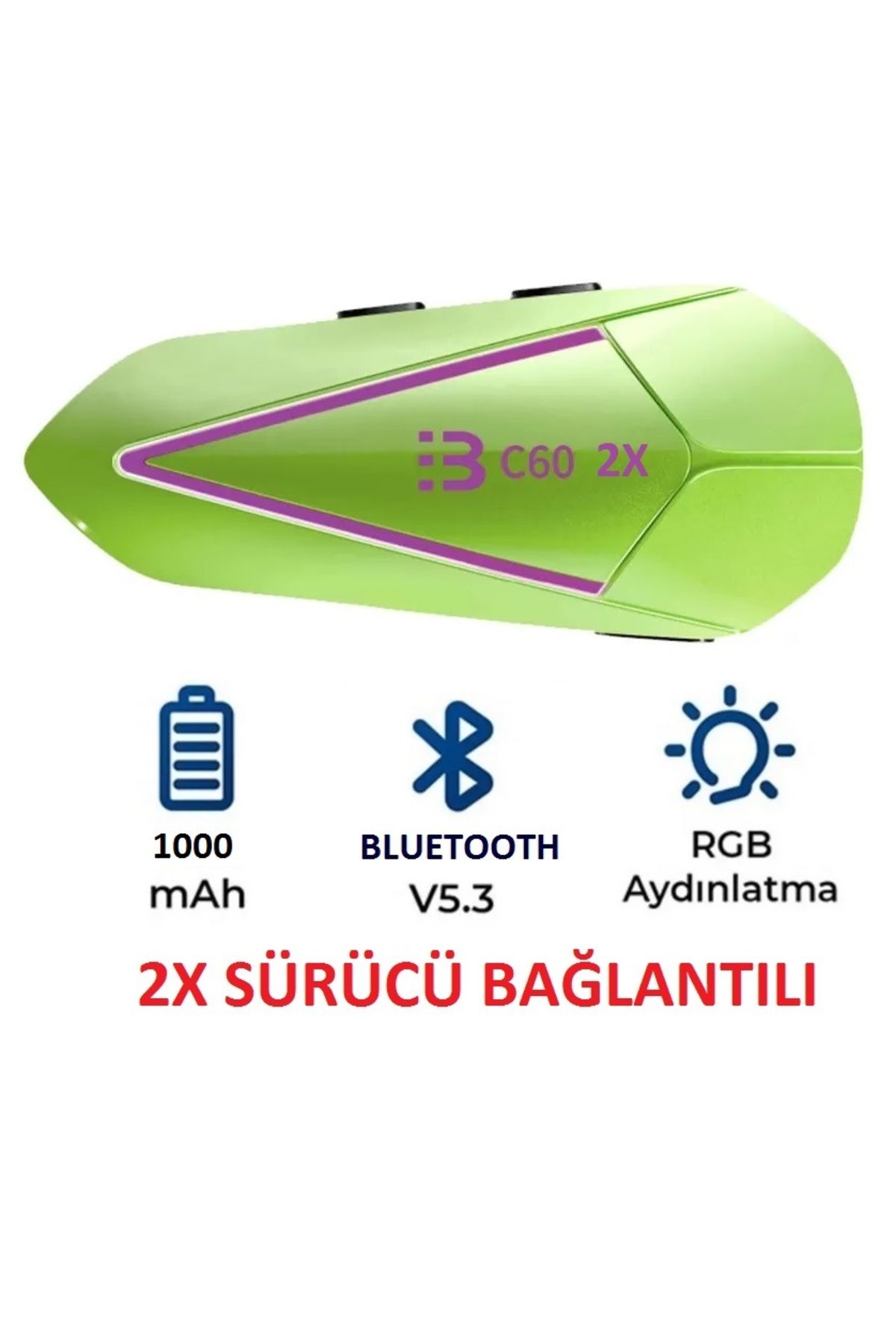 JUNGLEE MOTORSİKLET BLUETOOTH 5.3 KULAKLIK RGB LED IŞIKLI 2X İNTERCOM ÇİFT TELEFONA BAĞLANABİLEN İNTERKOM