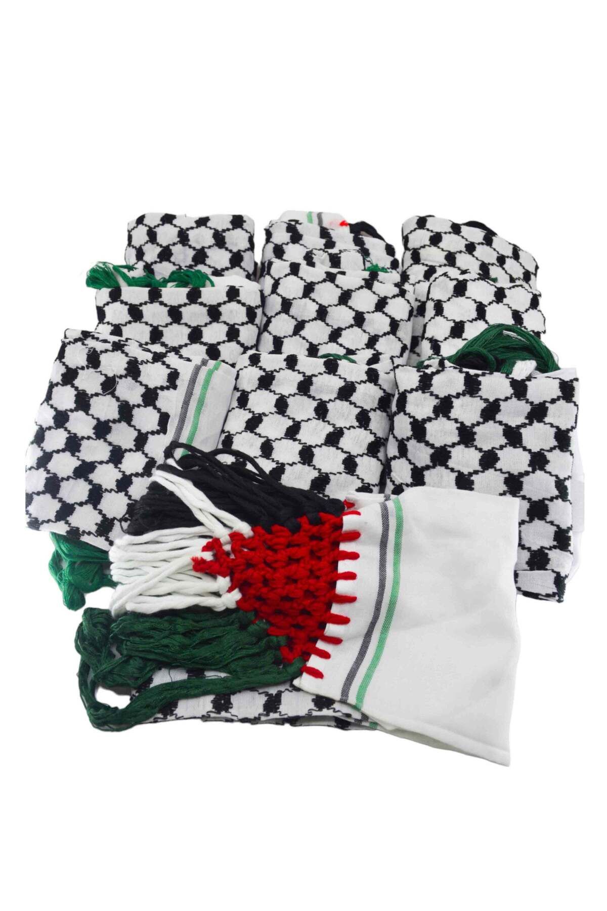 Zaytoon Filistin Bayrağı Püskül Keffiyeh İşlemeli Gazze Keffiyeh 10 Parça  S300008