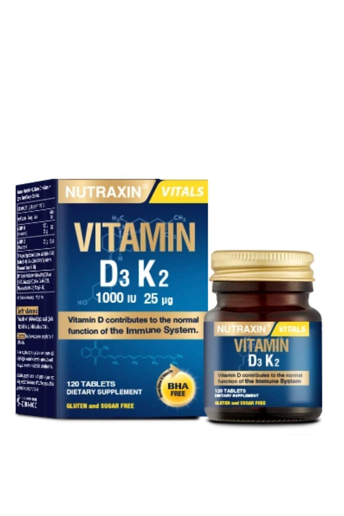 Nutraxin  D3K2 120 Tablet - 1000 IU D3 vitamini, 25 mcg K2 vitamini