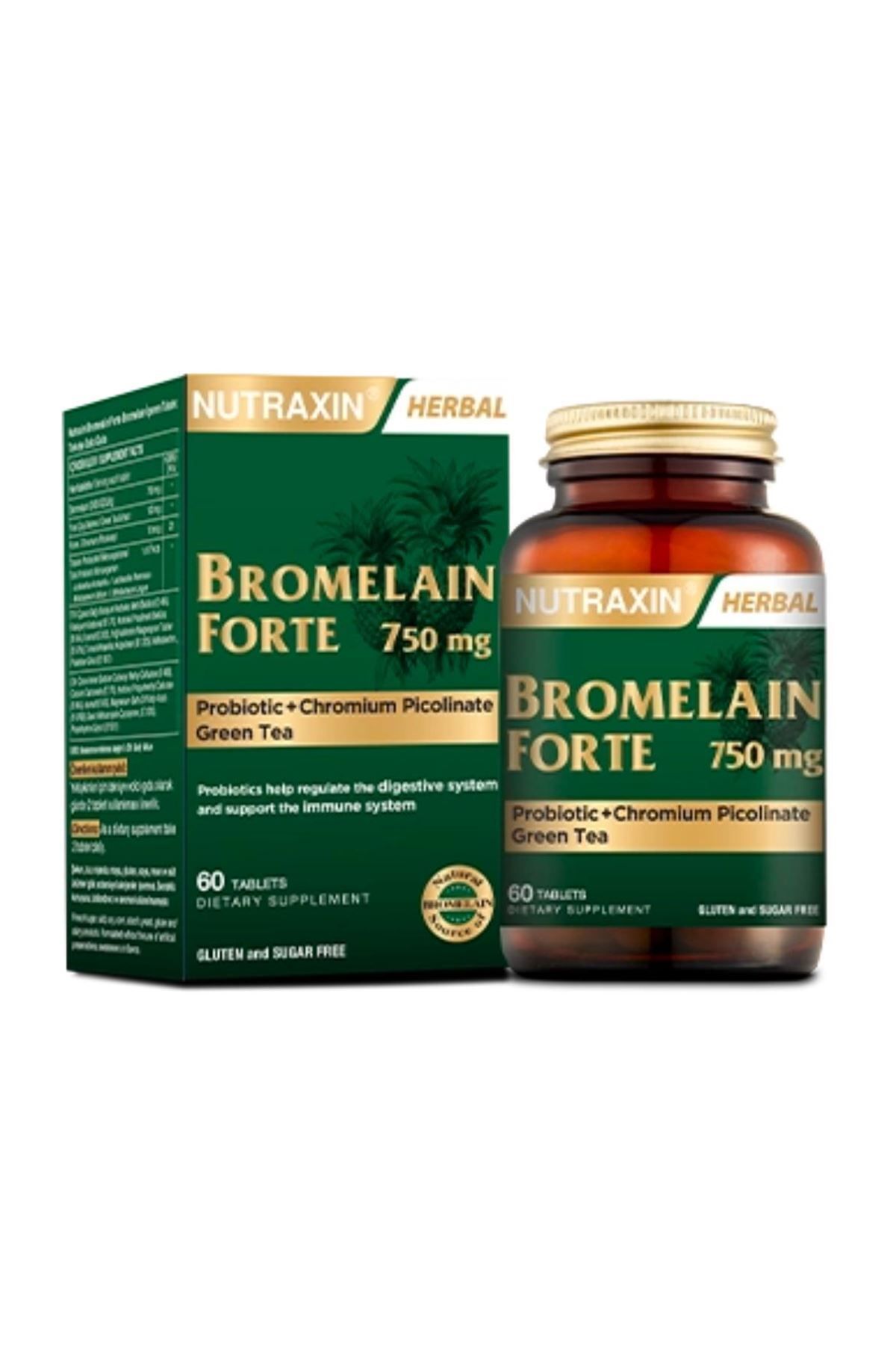 Nutraxin  Bromelain Forte 750 mg 60 Tablet Krom Yeşilçay Probiyotik