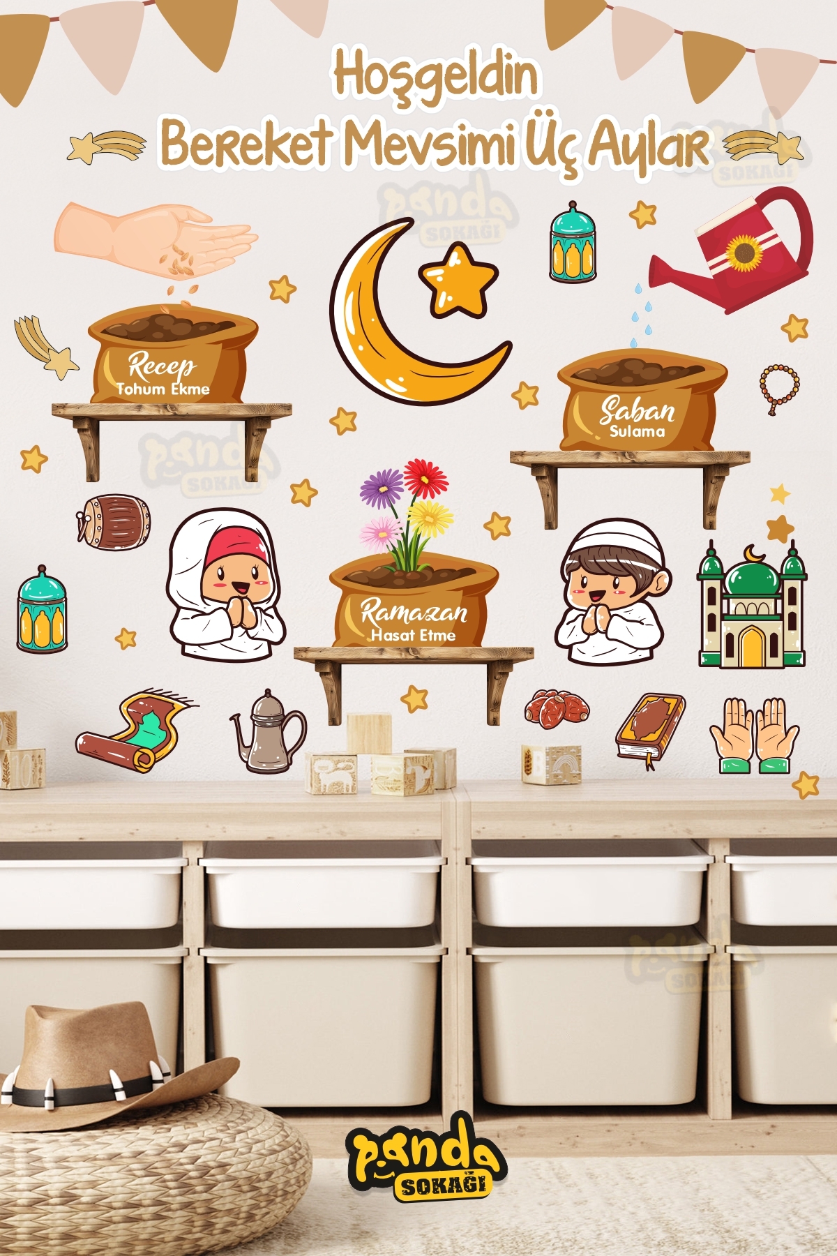 PANDA SOKAĞI Üç Aylar Mega Set Recep Şaban Ramazan Cam Duvar Kapı Sticker Seti fotoğrafı 2 (önizleme)