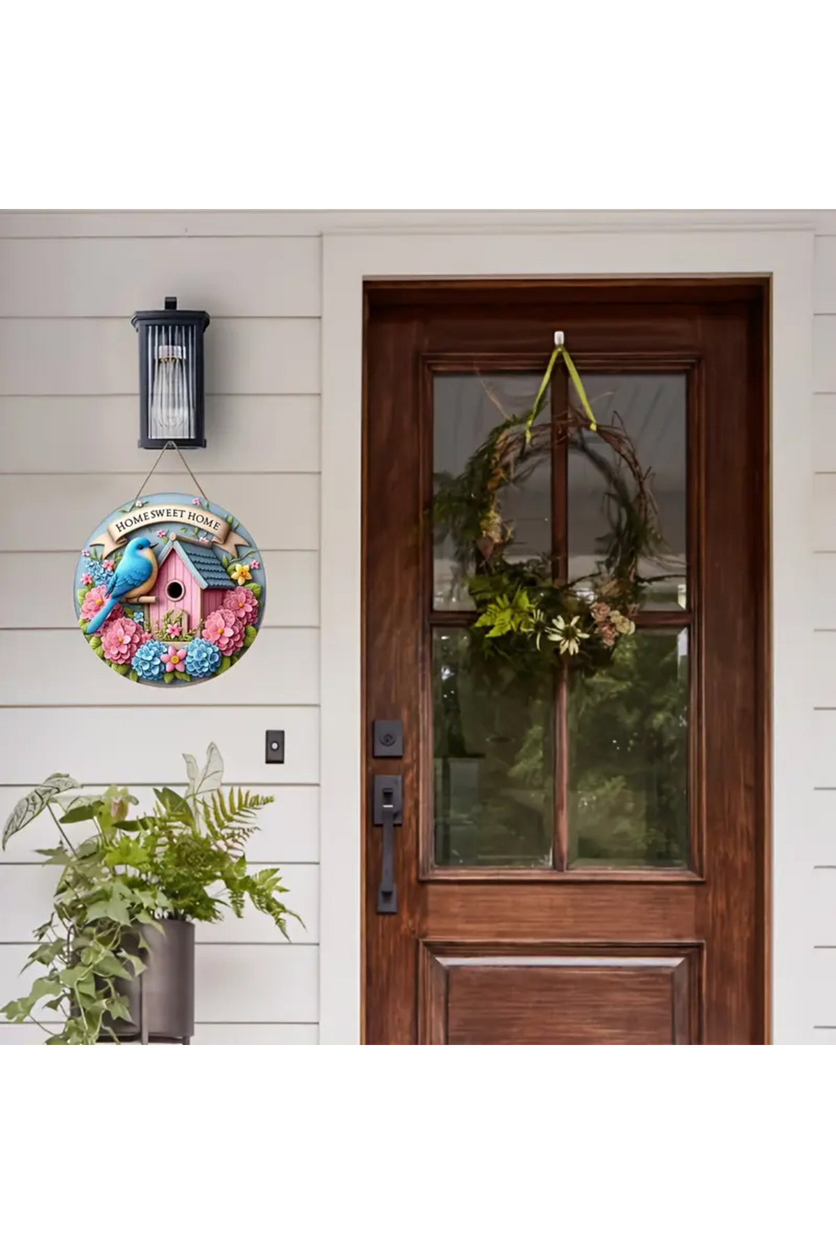 Kuşlu Ev Kapı Süsü Home Sweet Home Ahşap Ev Dekorasyonu 4