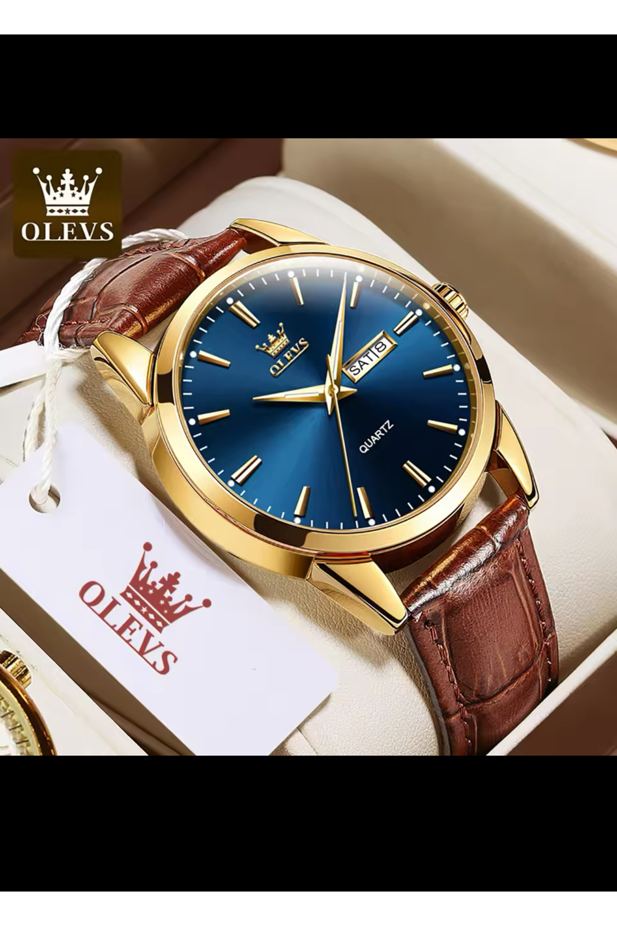 LEATHER STRAP NEW SEASON STEEL MENS WRIST WATCH BLUE INTERIOR