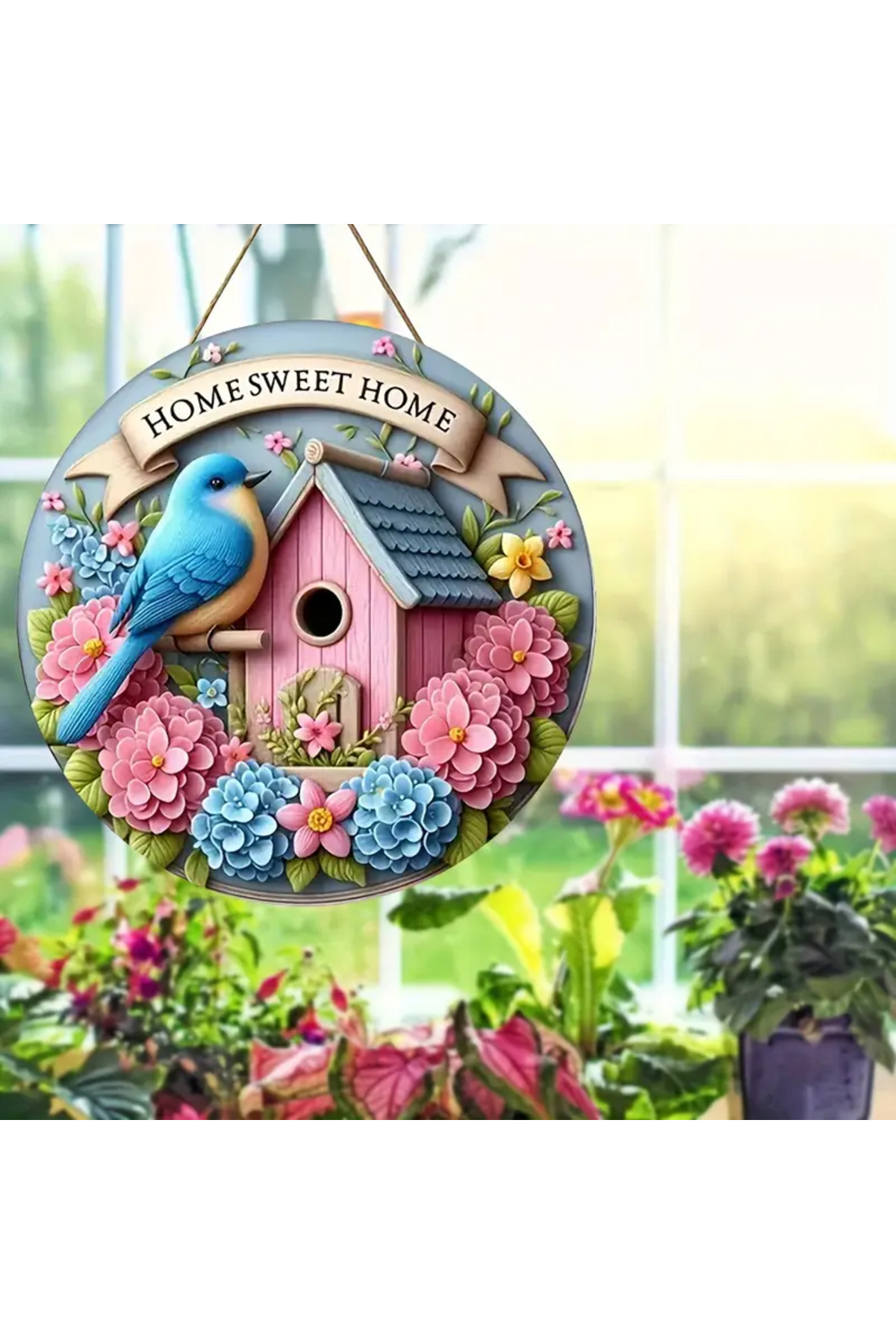 Kuşlu Ev Kapı Süsü Home Sweet Home Ahşap Ev Dekorasyonu 3