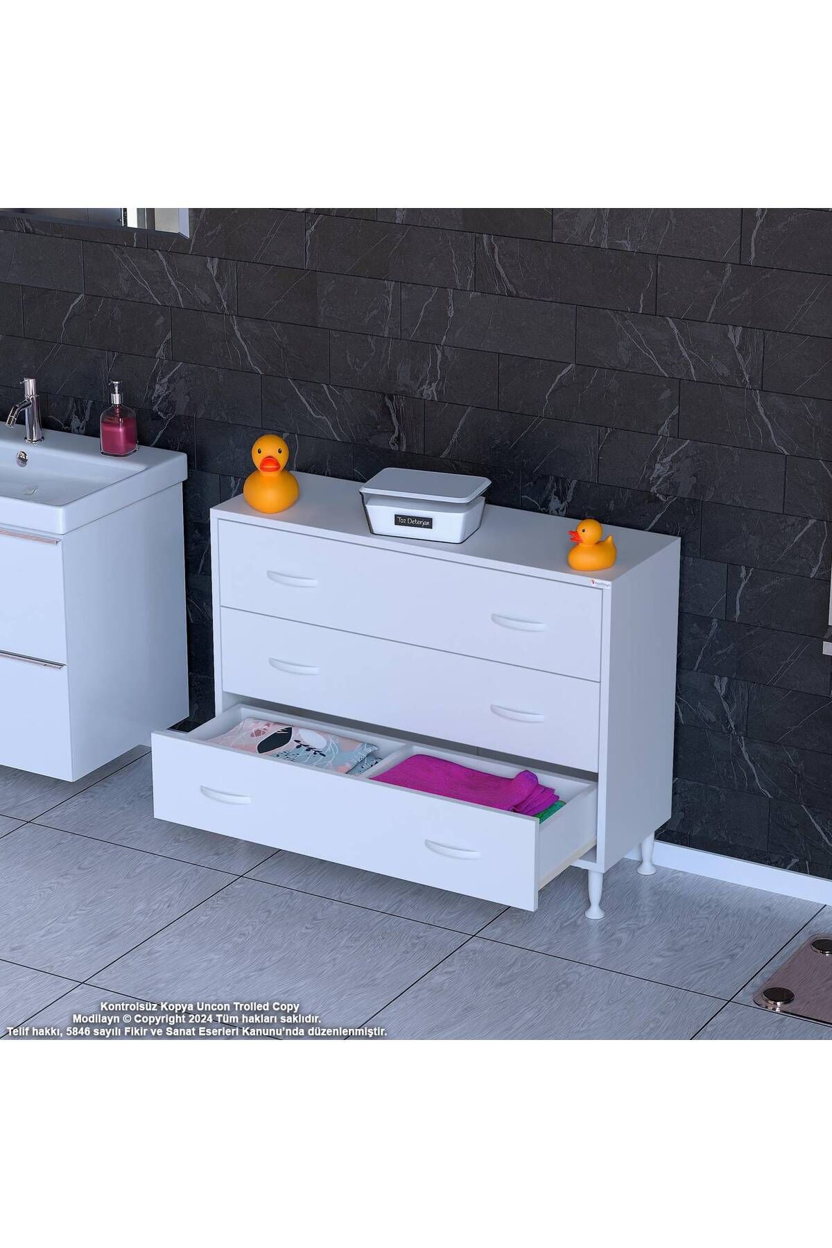 Modilayn Söke 90x75x32,5 Cm’ Lik 3 Çekmeceli 6 Gözlü Banyo Organizeri Maxi Çok Amaçlı Banyo Dolabı