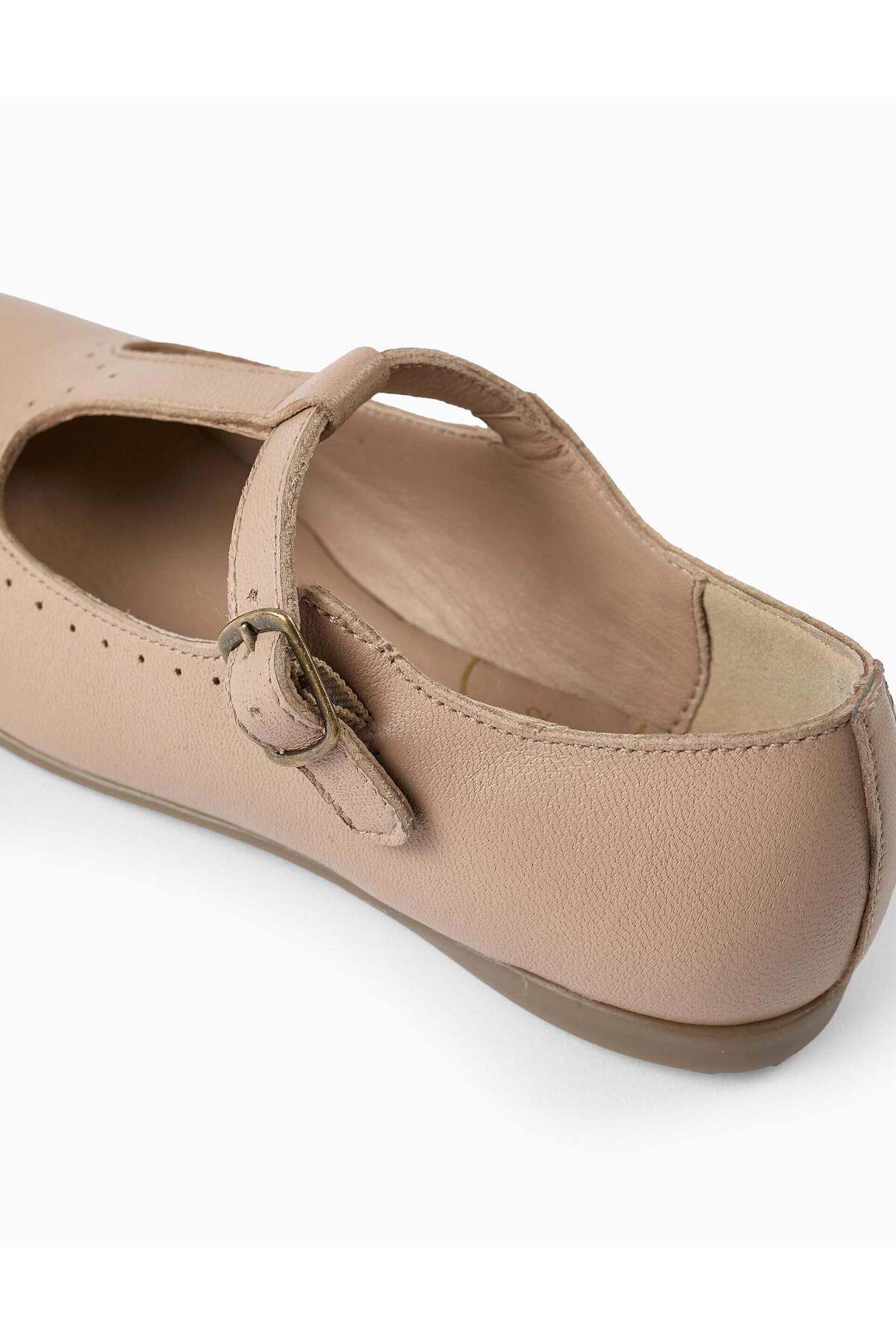 Ziddy-LEATHER BALLERINA FLATS FOR GIRLS BEIGE 3