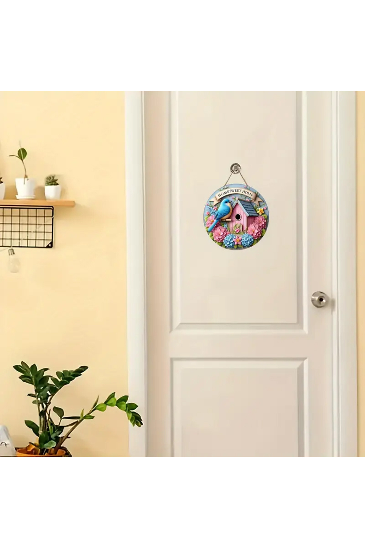 Kuşlu Ev Kapı Süsü Home Sweet Home Ahşap Ev Dekorasyonu 2