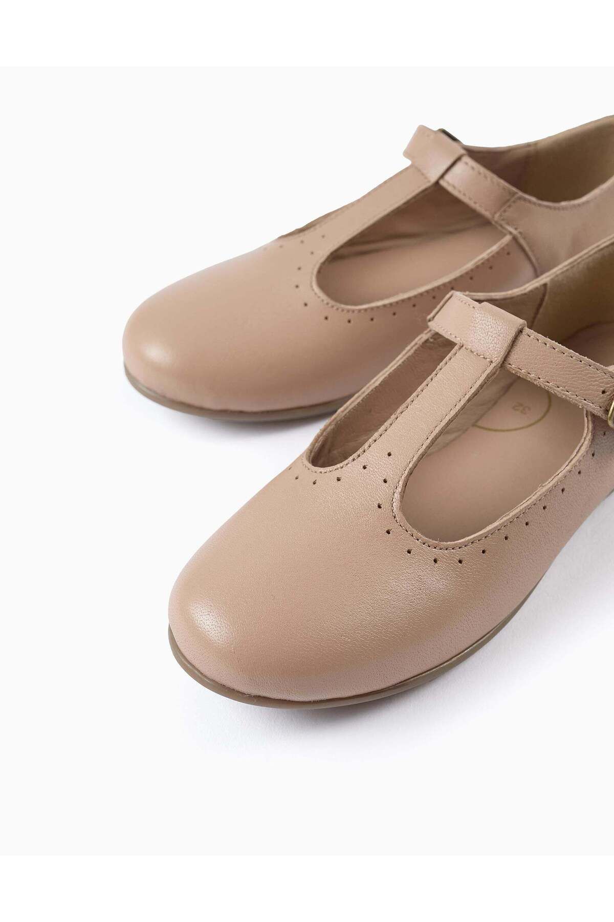 Ziddy-LEATHER BALLERINA FLATS FOR GIRLS BEIGE 2