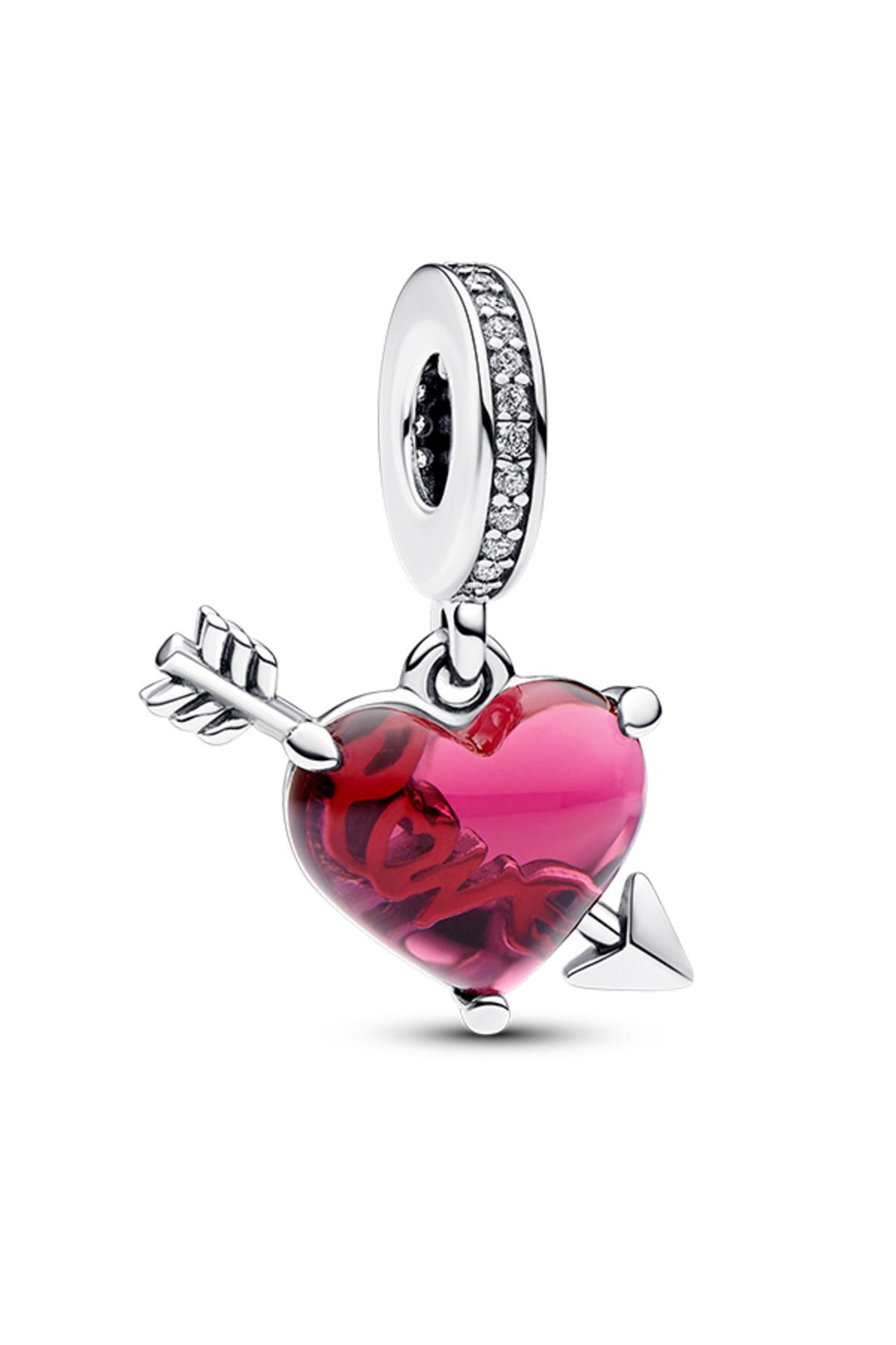 Red Heart and Arrow Murano Glass Swinging Charm