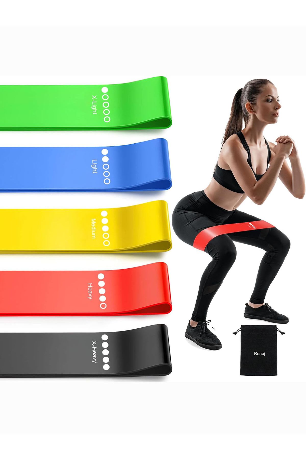 MultiFlexPro 5 Li Çantalı Aerobik Band Pilates Yoga Fitness Squat Çalışma Lastiği Latex Pilates Egzersiz Bandı