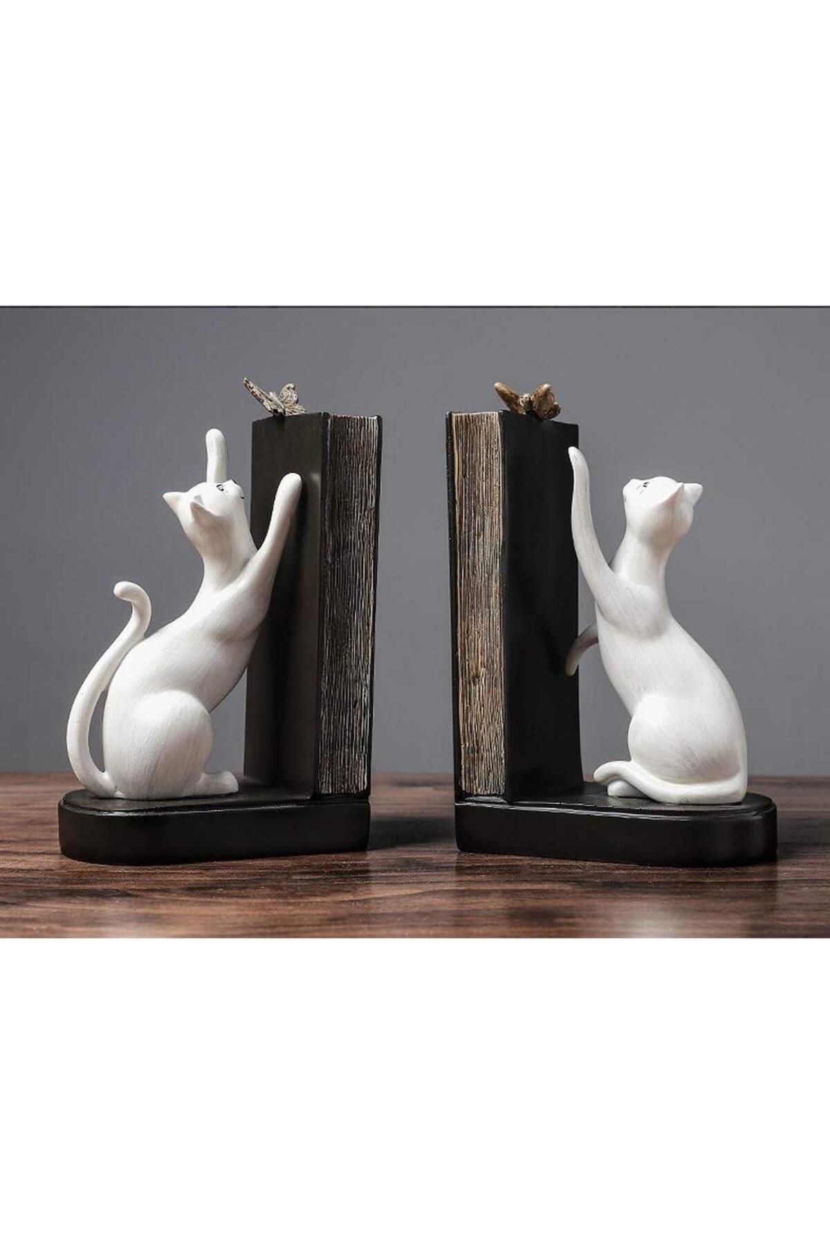 SUME-Decorative Cat Figured Butterfly Detailed Double Book Holder Book Support Decorative Object 7