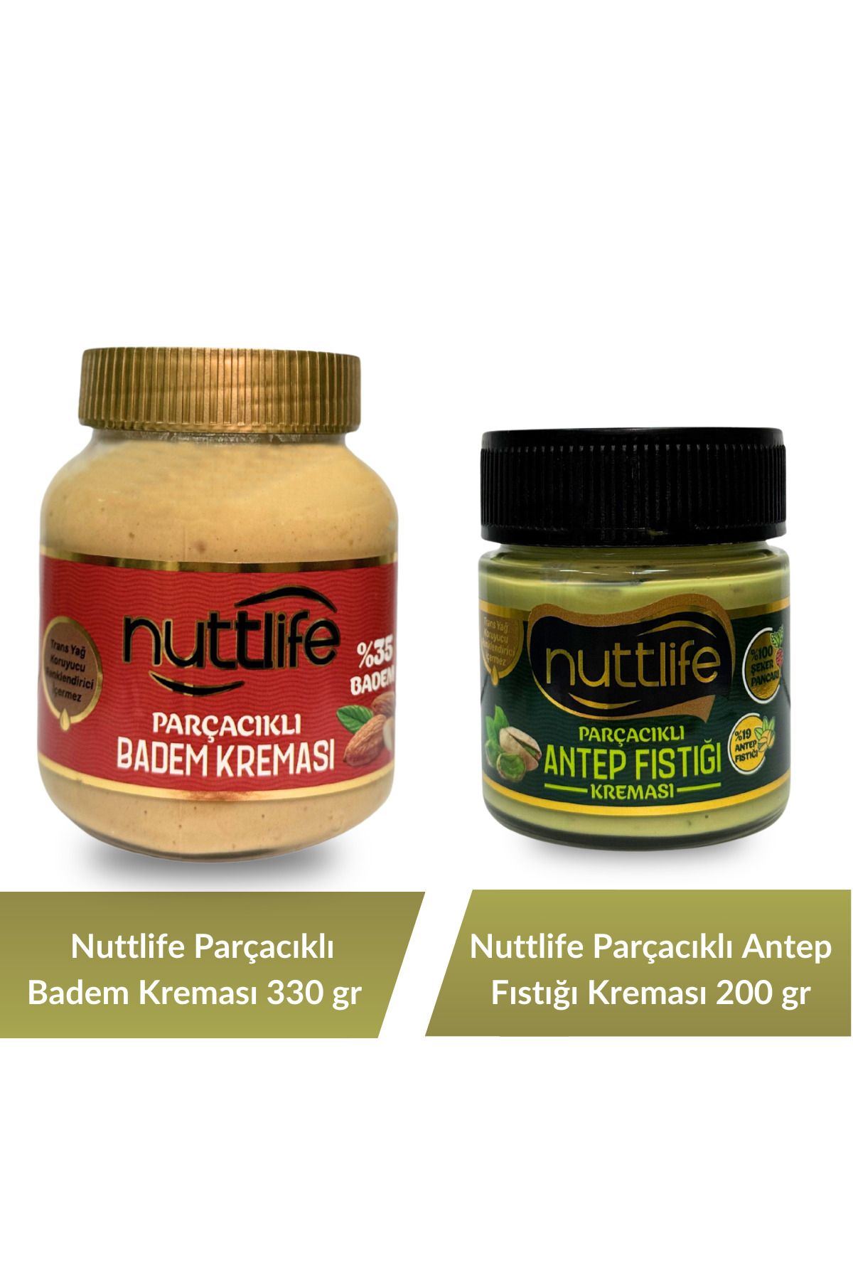 nuttlife Parçacıklı Badem Kreması 330 gr+ Parçacıklı Antep Fıstığı Kreması 200 gr