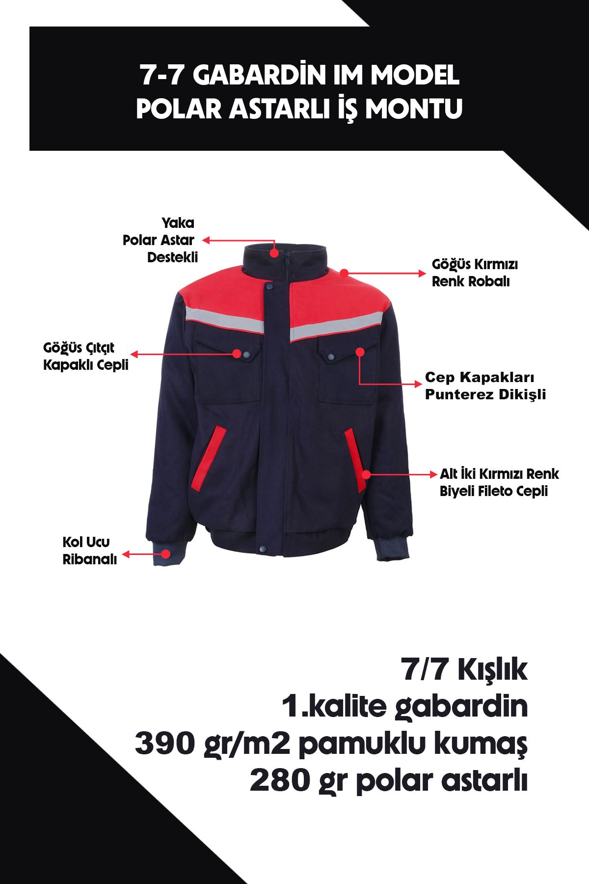 Selçuklu Plus Lacivert Reflektörlü Iş Montu 7-7 Gabardin Im Model Polar Astarlı Iş Montu