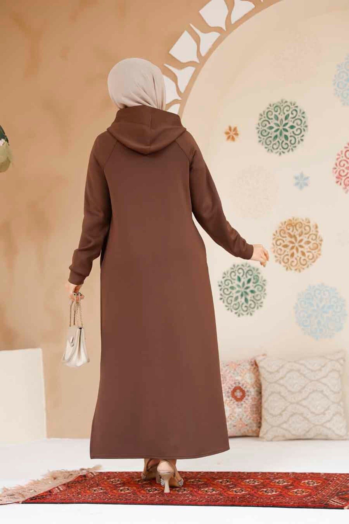 Neva Style-Hooded Brown Hijab Cap 72231Kh 4