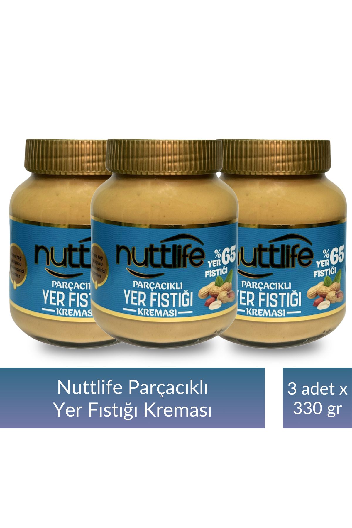 nuttlife Parçacıklı Yer Fıstığı Kreması 330 gr x 3 adet