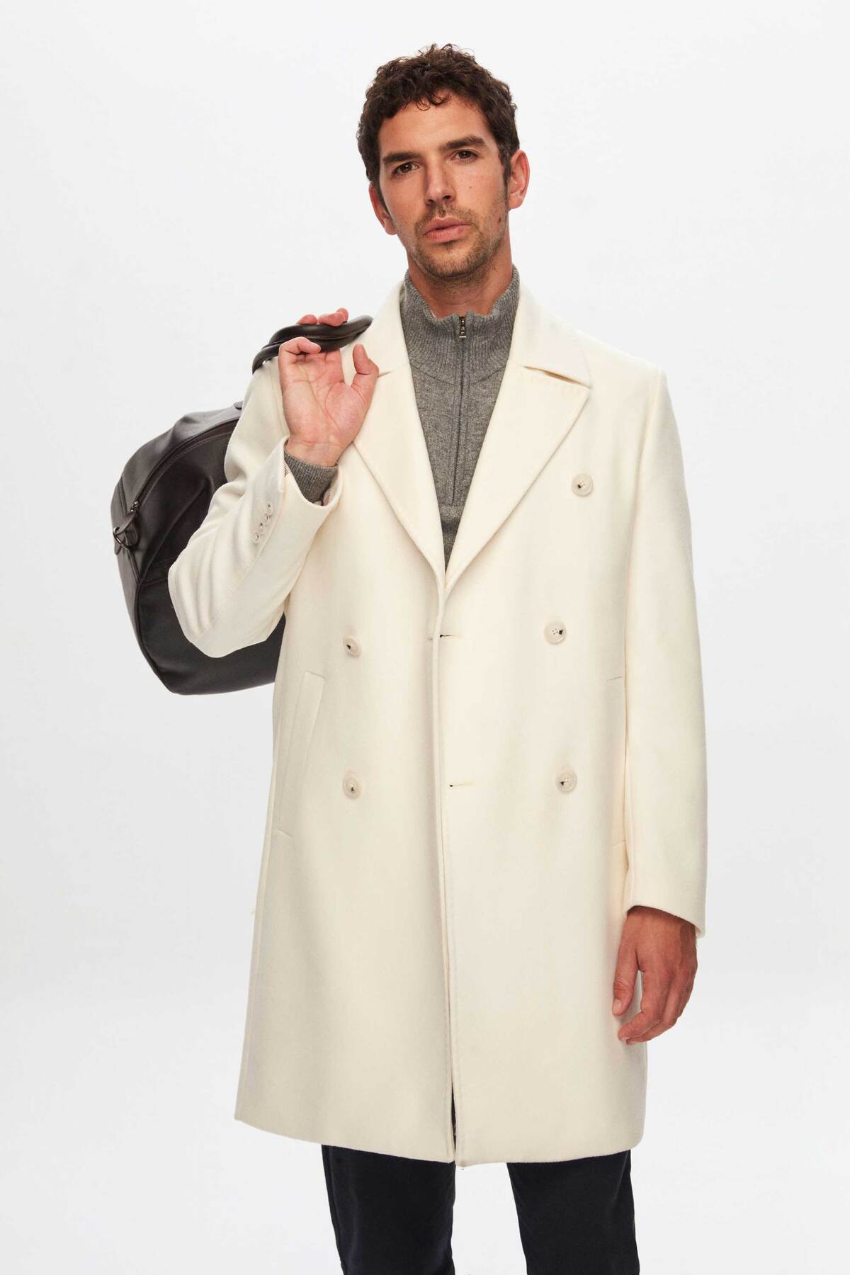 Damat Regular Fit Ekru Kaşmir-Yün Karışımlı Palto görsel 2