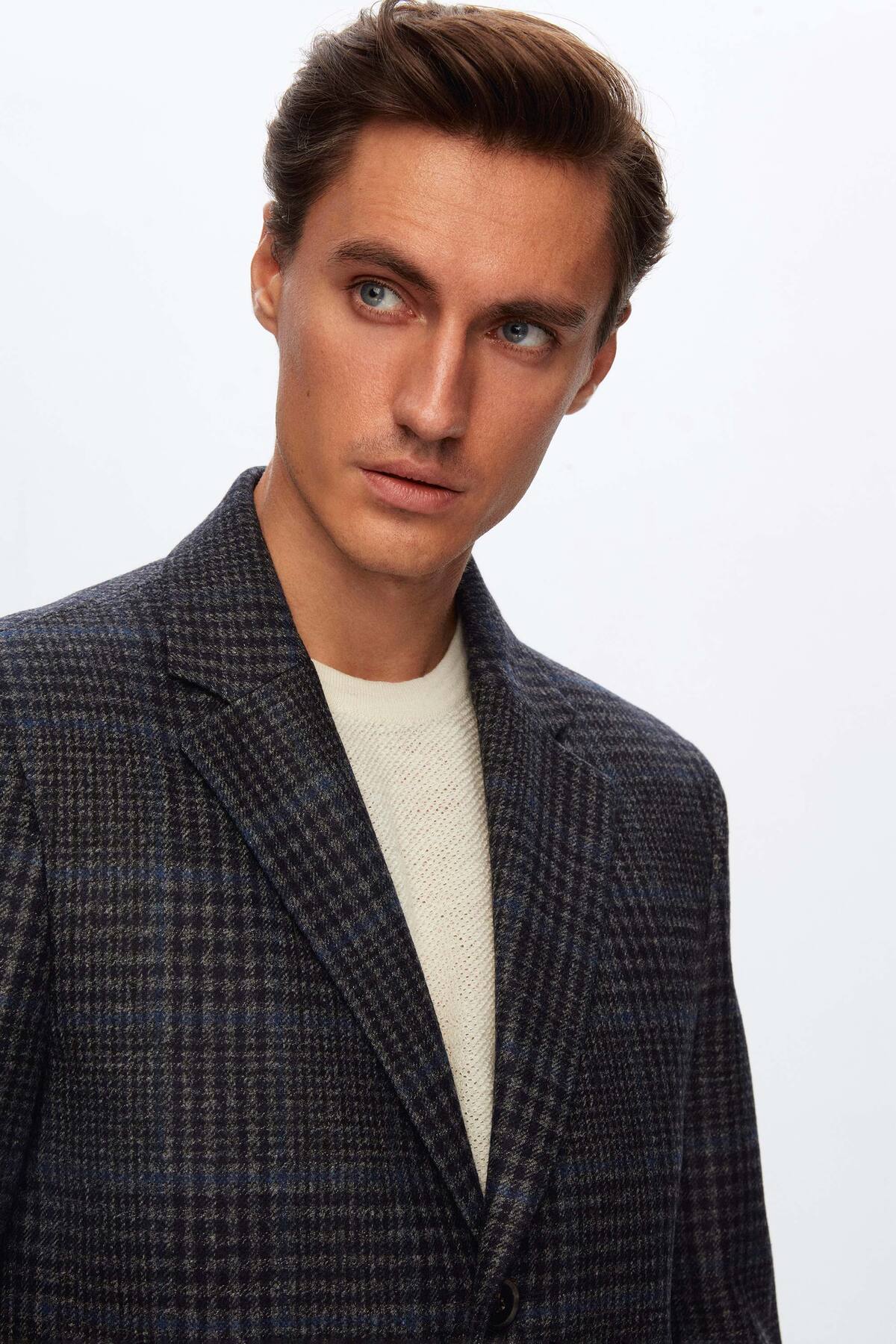 Slim Fit Lacivert %100 Yün Palto — سرمه‌ای 3DF08LP078139 — تصویر 3 از 8