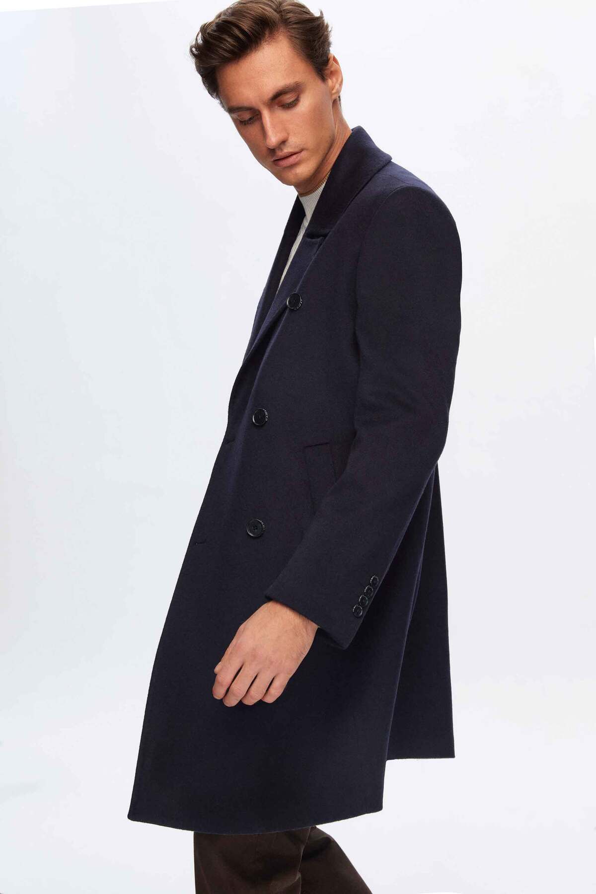 Damat Regular Fit Lacivert Kaşmir-Yün Karışımlı Palto görsel 3