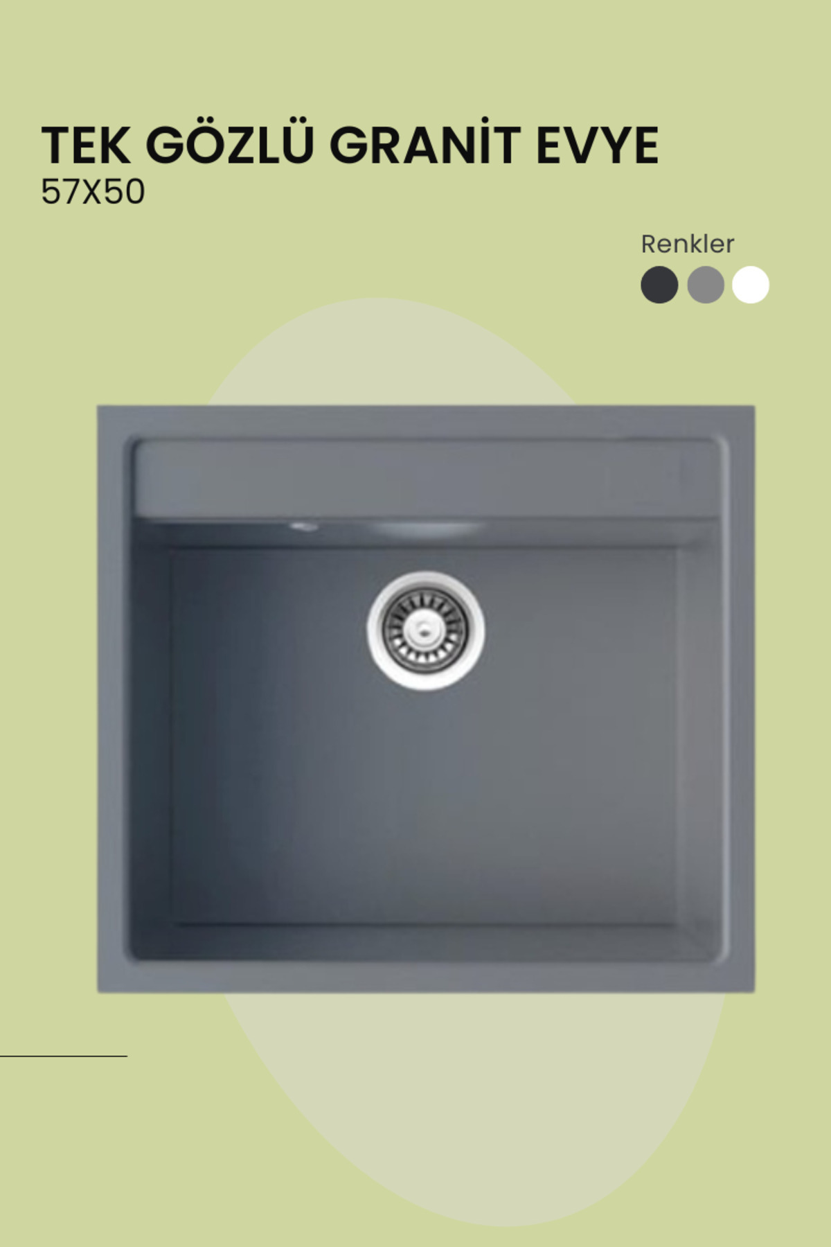 Paket Bu Gri Tek Gözlü Granit Mutfak Evyesi (57X50)