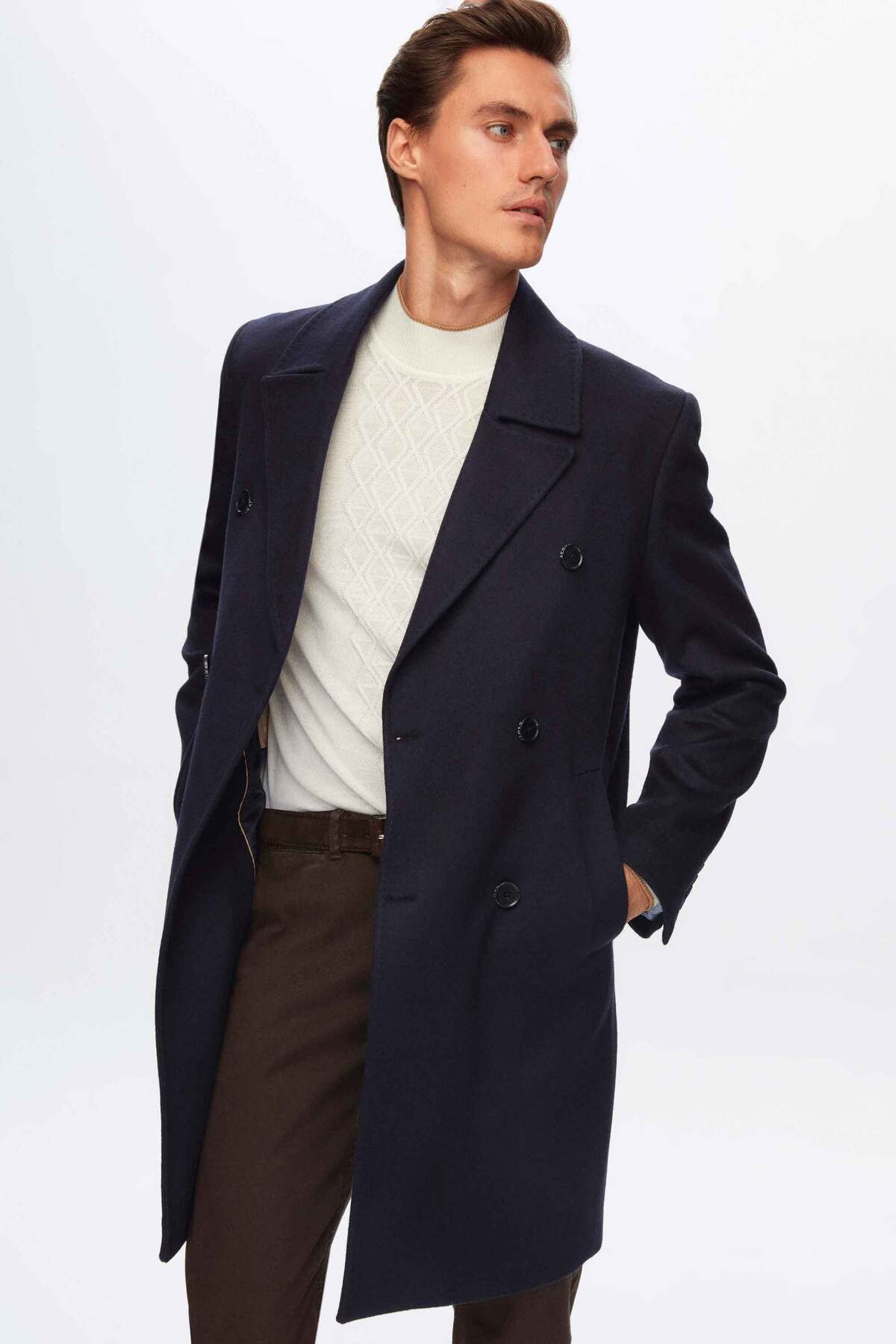 Damat Regular Fit Lacivert Kaşmir-Yün Karışımlı Palto görsel 2